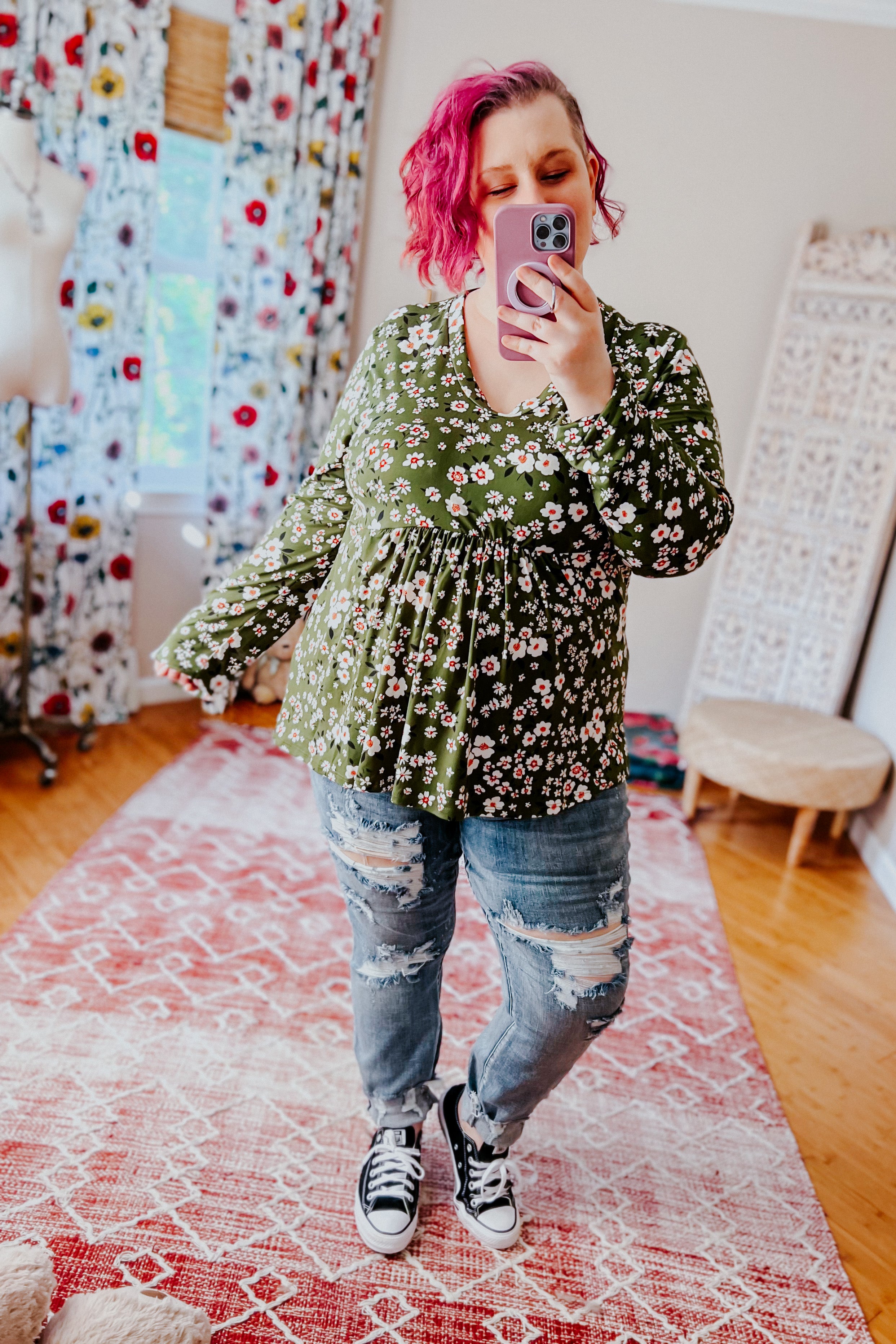 Picking Daisies Floral Print Babydoll Top