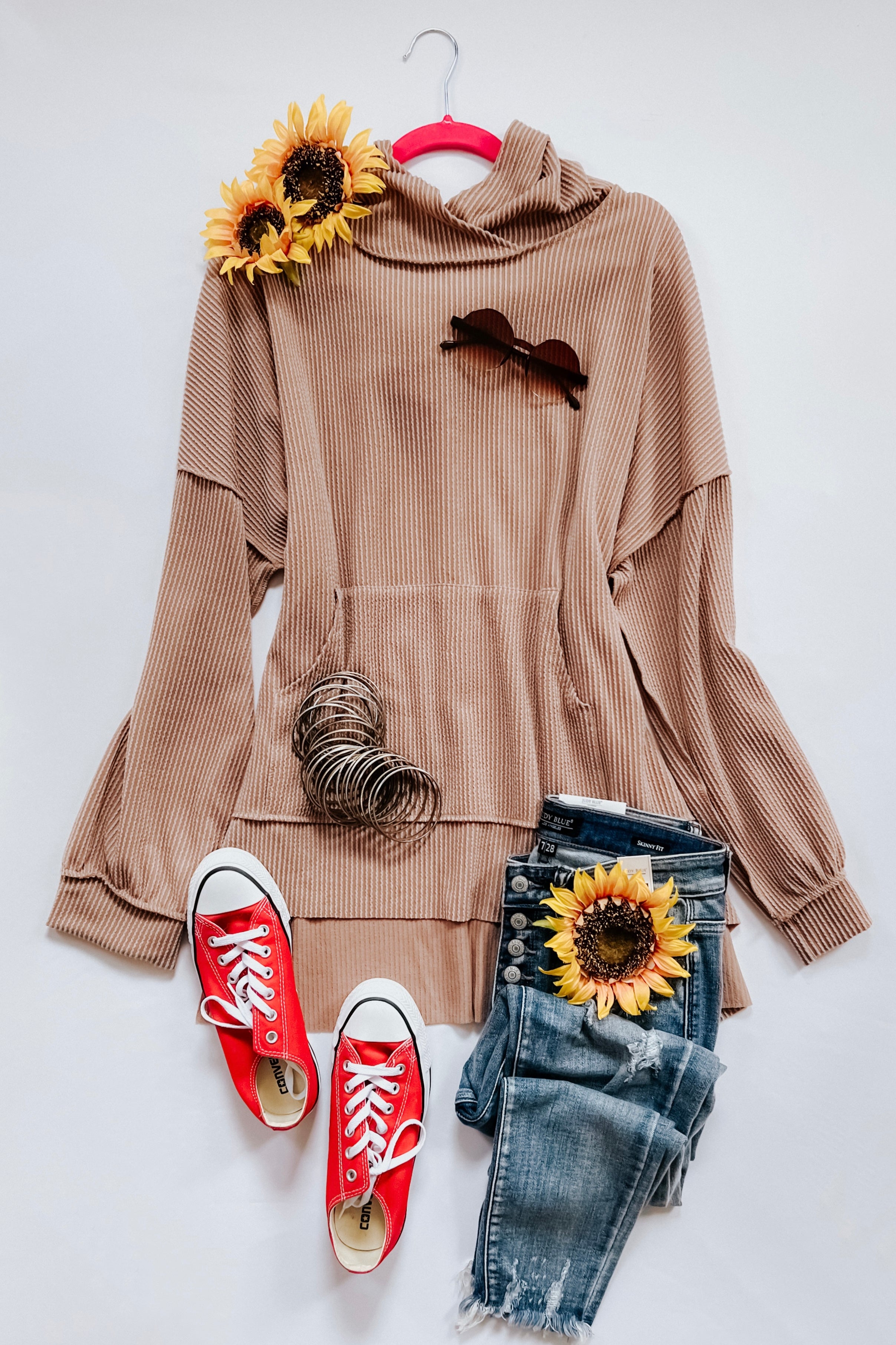 Cozy Up Mineral Wash Rib Knit Hoodie • Latte