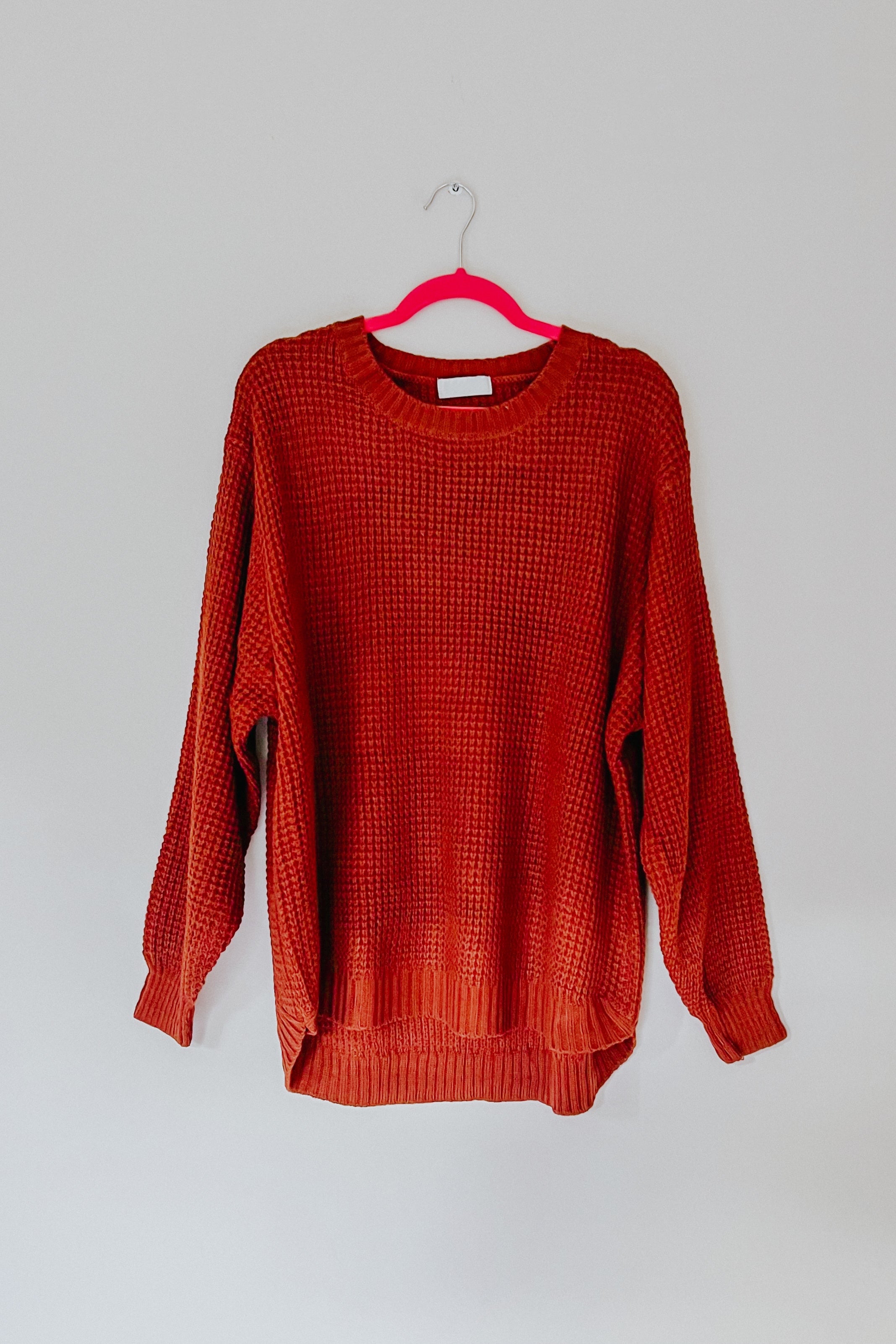 All Put Together Waffle Knit Hi-Low Sweater • Dark Rust
