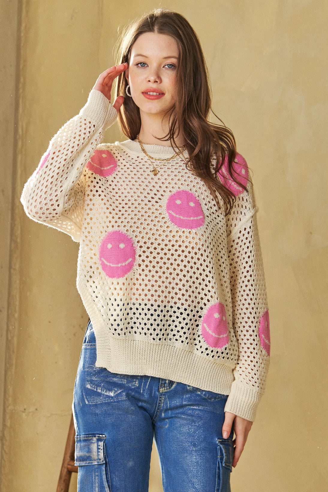 In My Feelings Smiley Open Knit Top