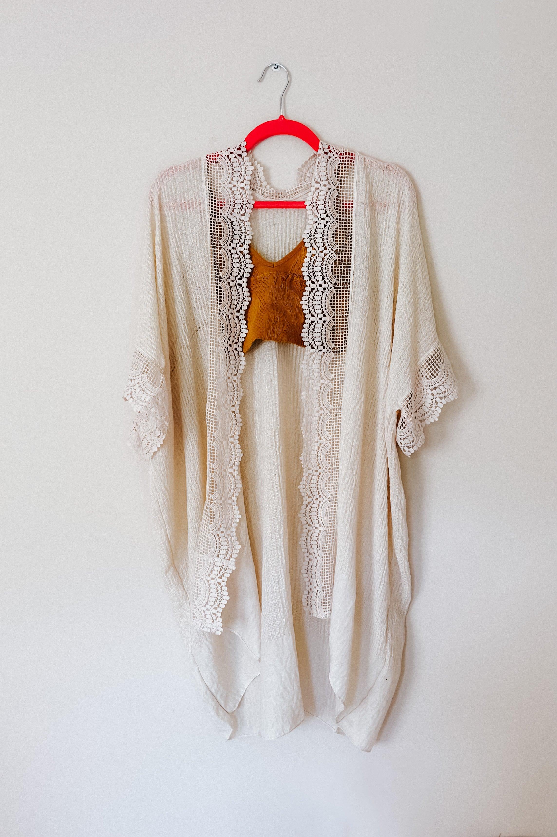 Step Out Scallop Lace Trim Kimono • Ivory - Atomic Wildflower