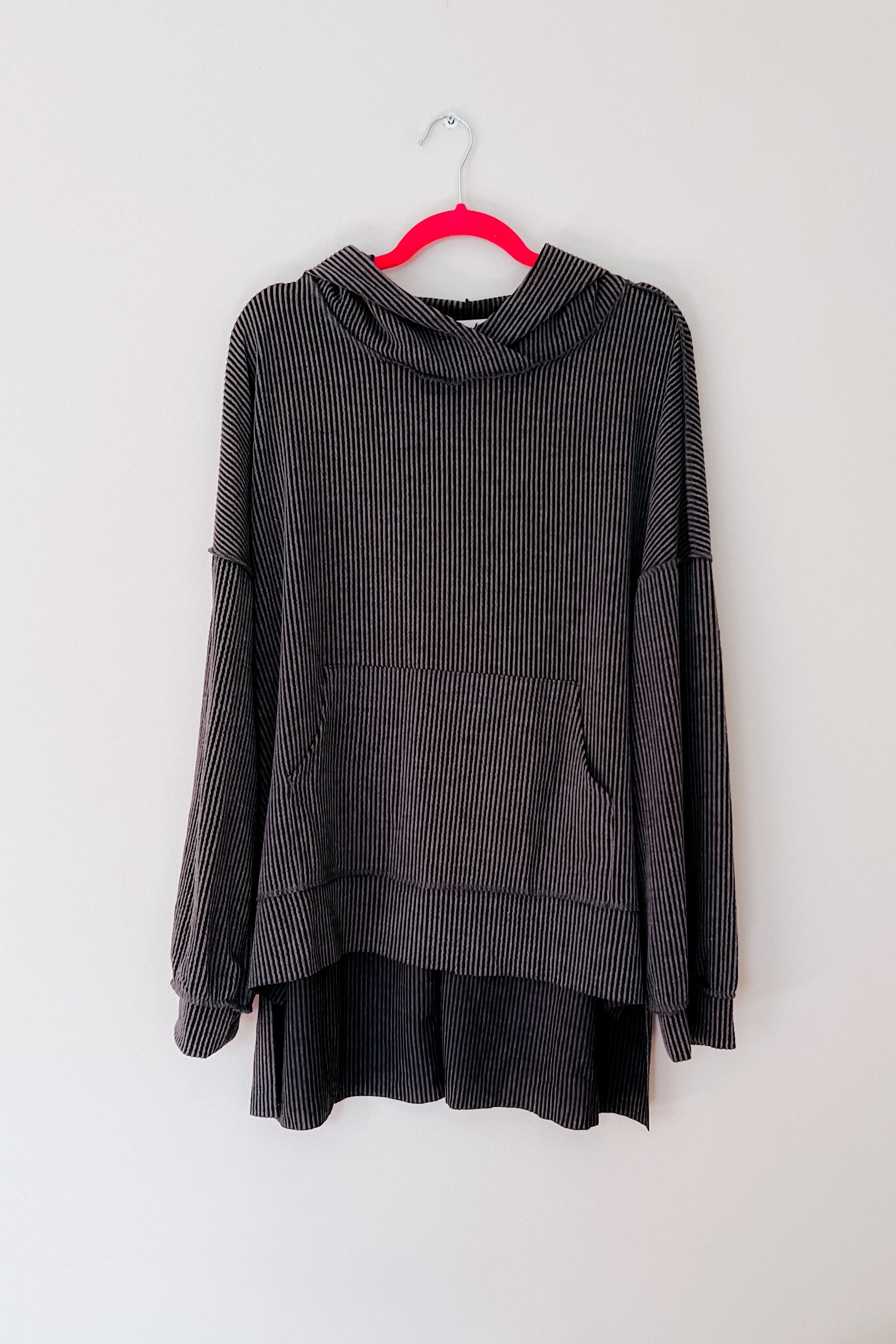 Cozy Up Mineral Wash Rib Knit Hoodie • Charcoal