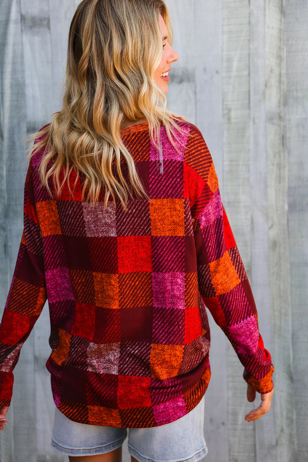 Penny For Your Thoughts Checkered Long Sleeve Top