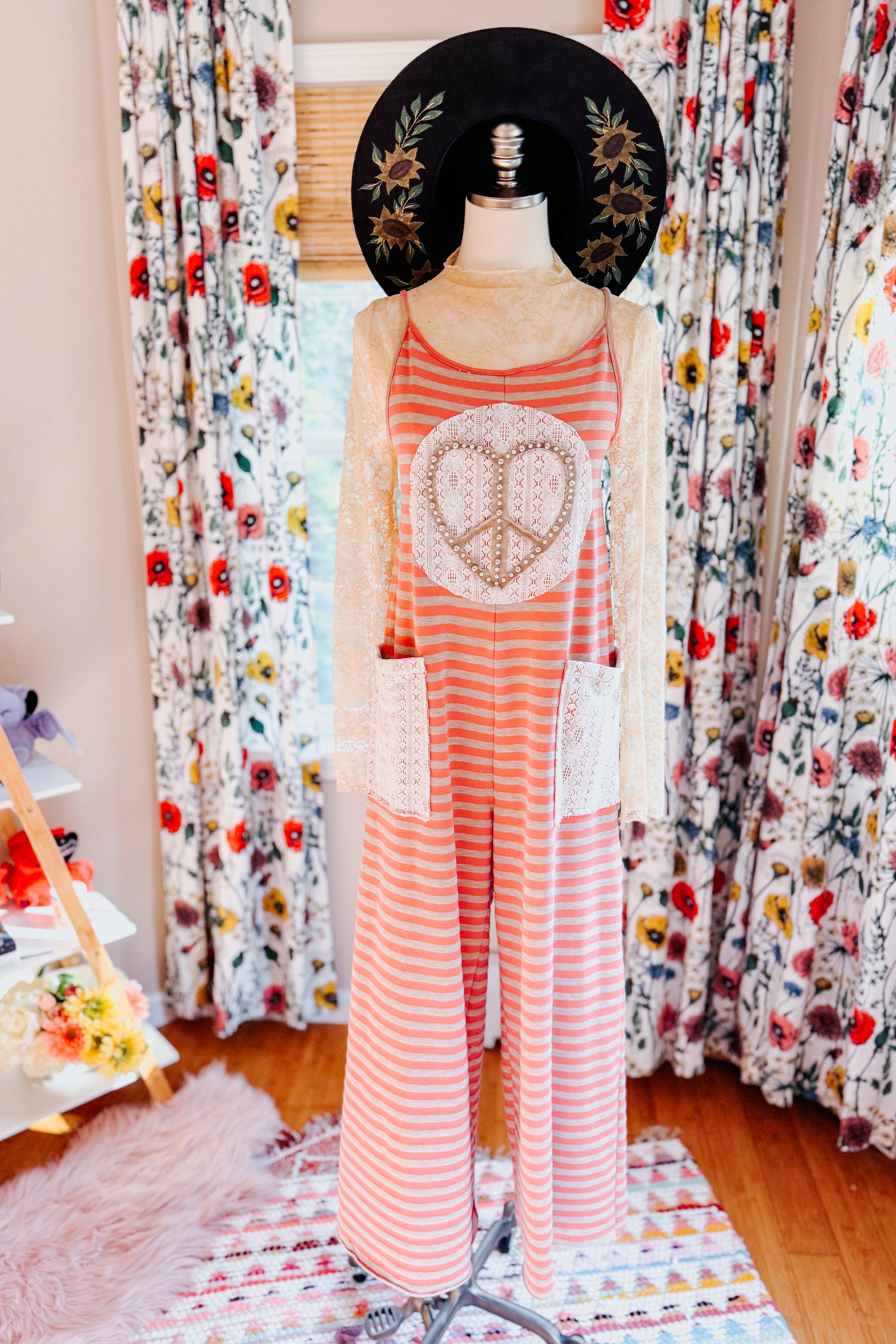 For My Lover Striped Lace Patch Jumpsuit