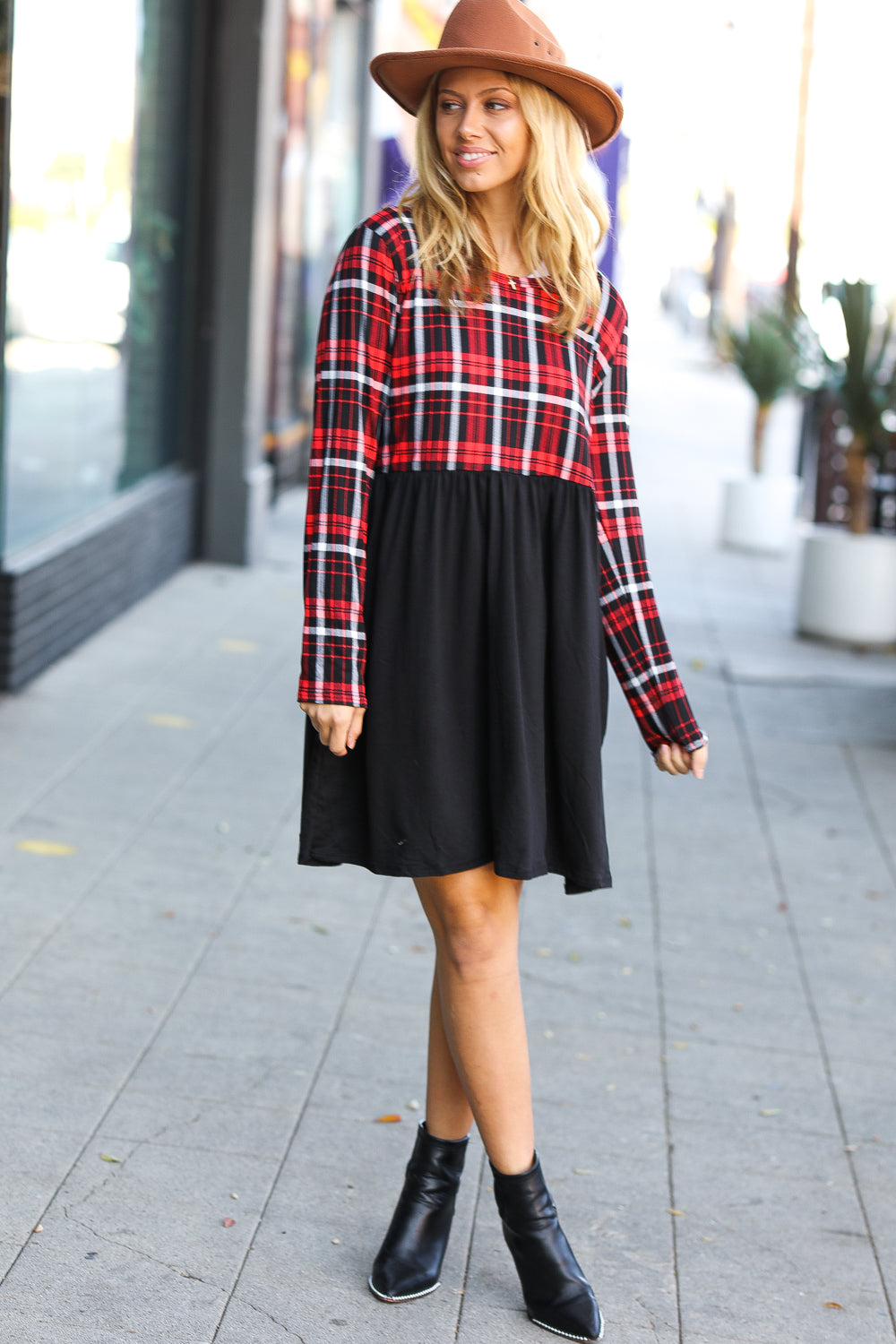 About You Plaid Hacci Babydoll Swing Dress