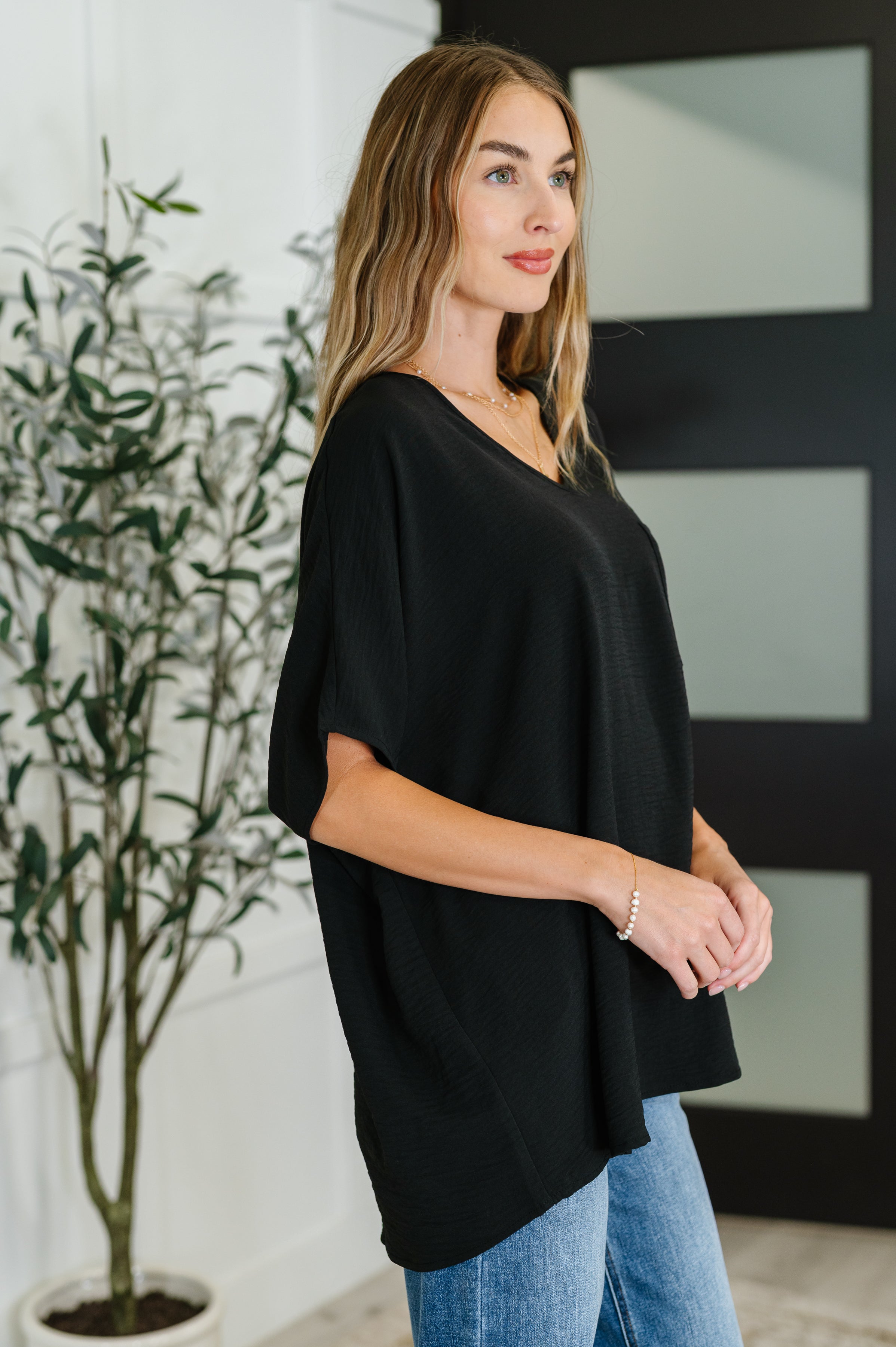 Coastal Ease V-Neck Top • Black