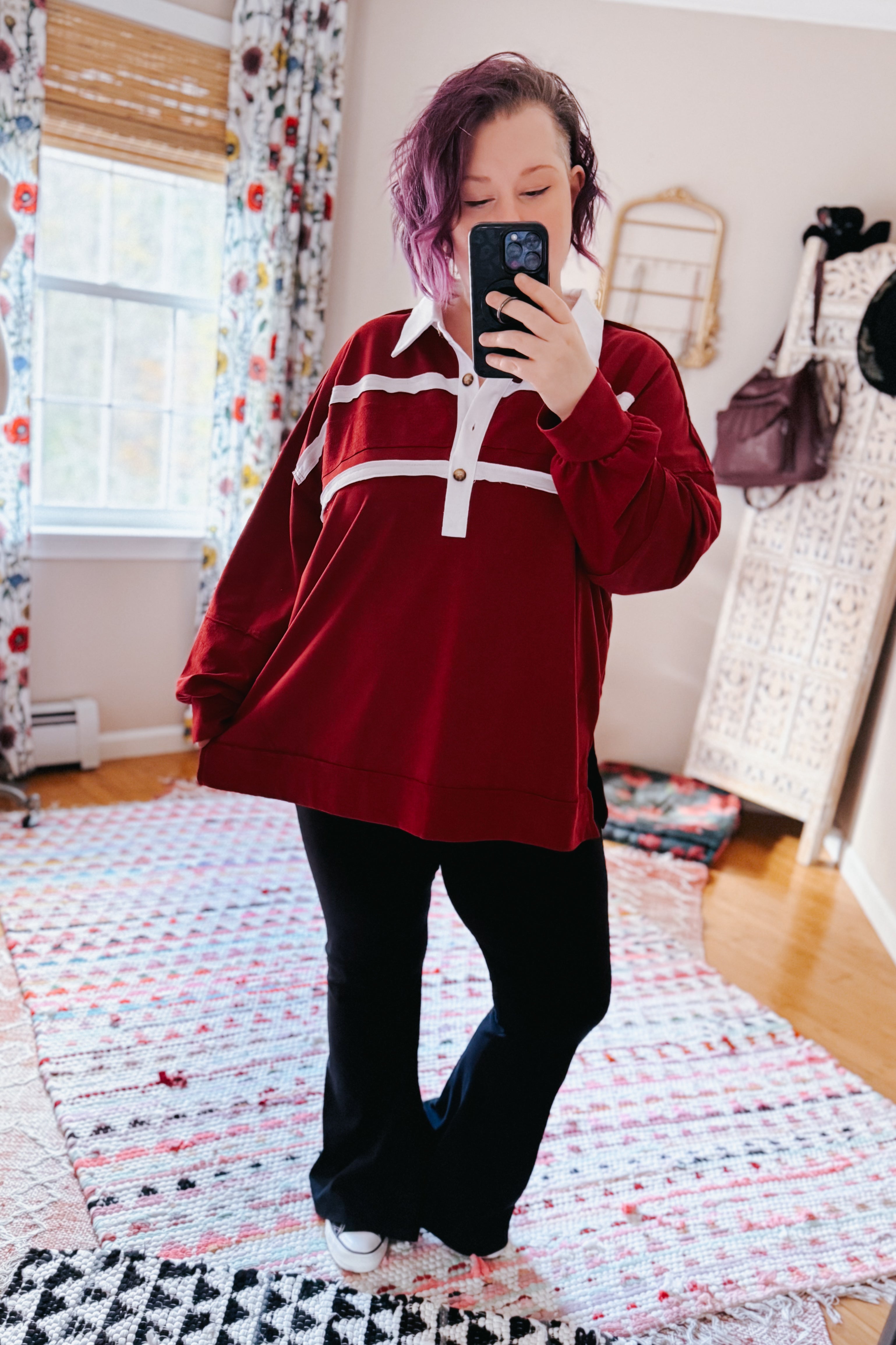 Prep School Chic Polo Top • Wine