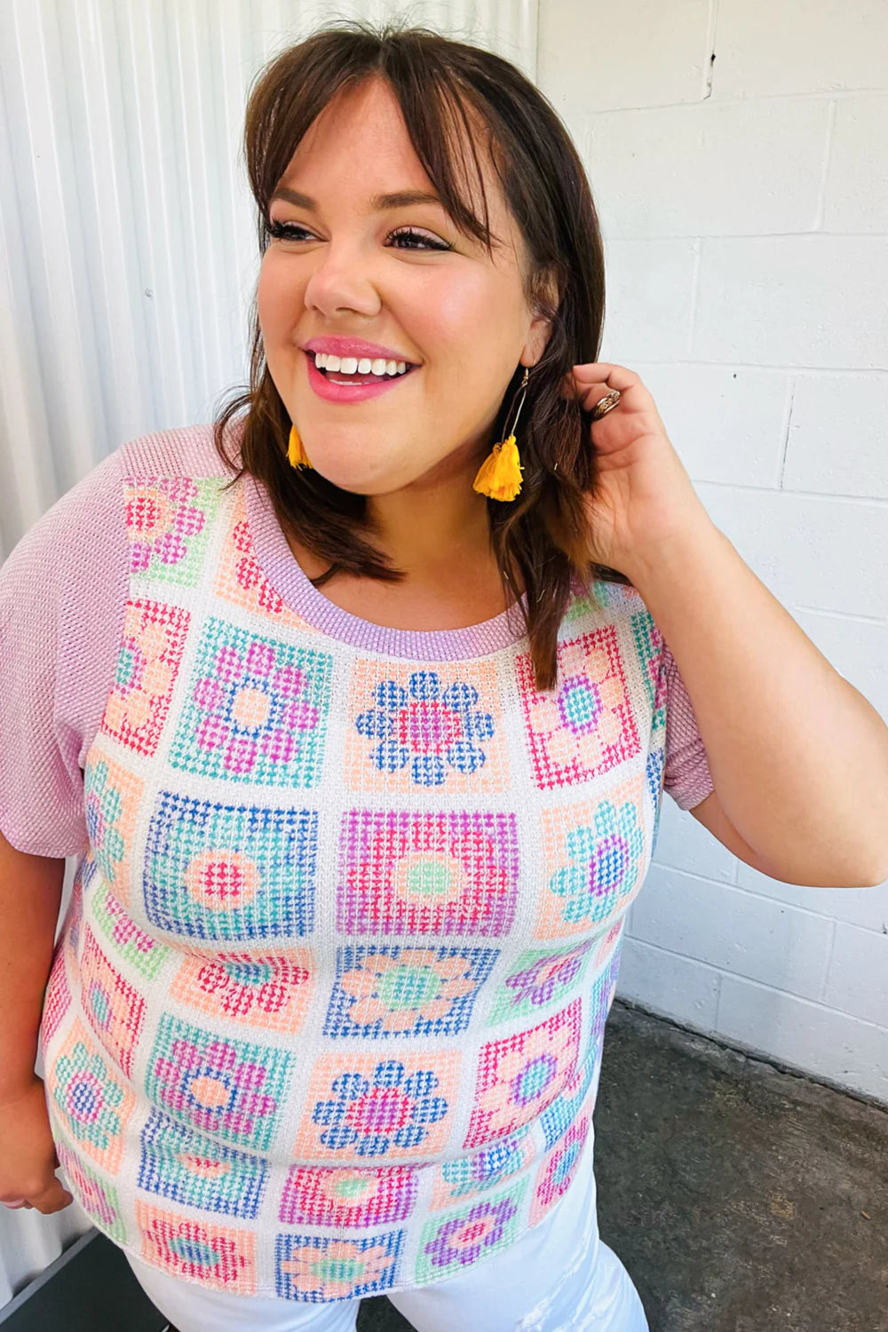 Sophie Flower Power Color Block Top - Atomic Wildflower