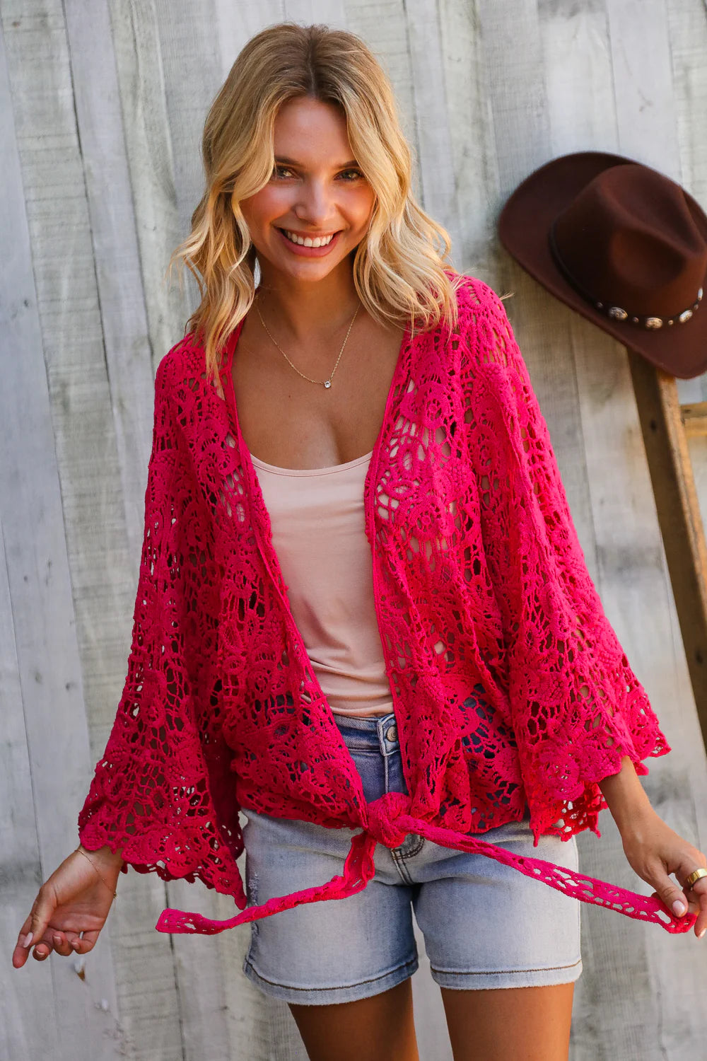 Nothing To Lose Crochet Front Tie Bell Sleeve Cardigan