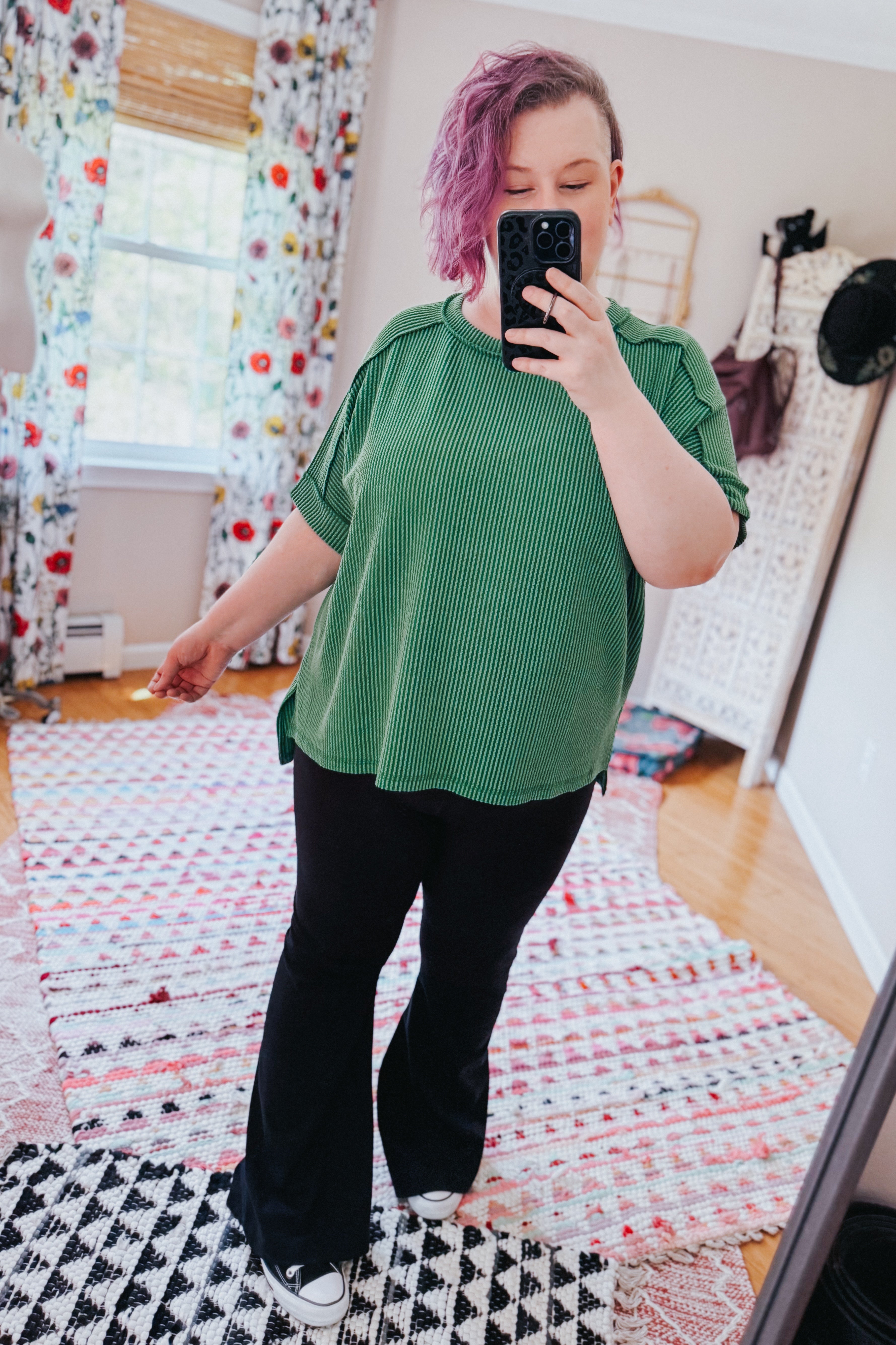 Catch Me Loungin’ Cable Ribbed Knit Top • Dark Green