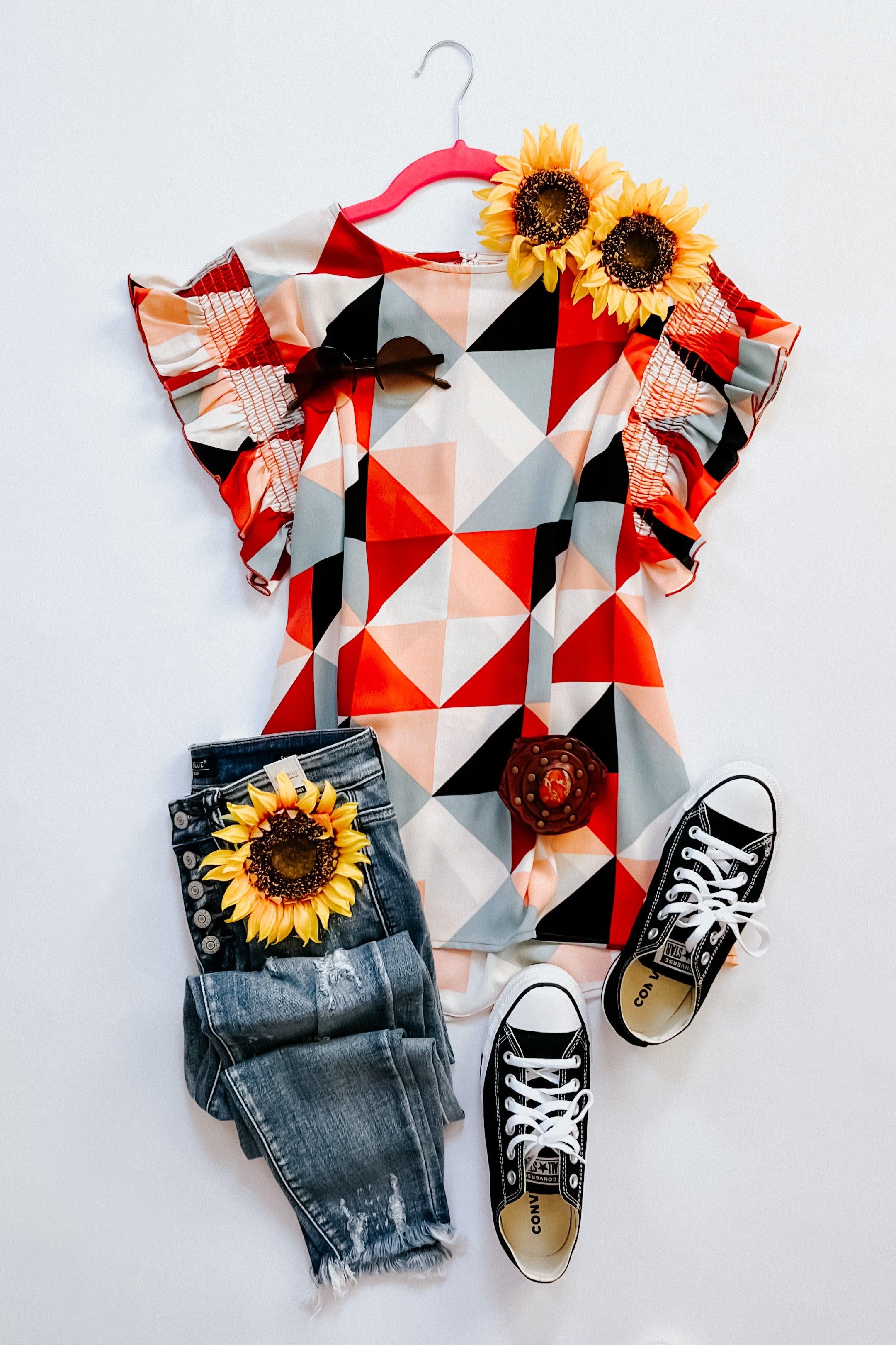 Make You Happy Frill Sleeve Top - Atomic Wildflower