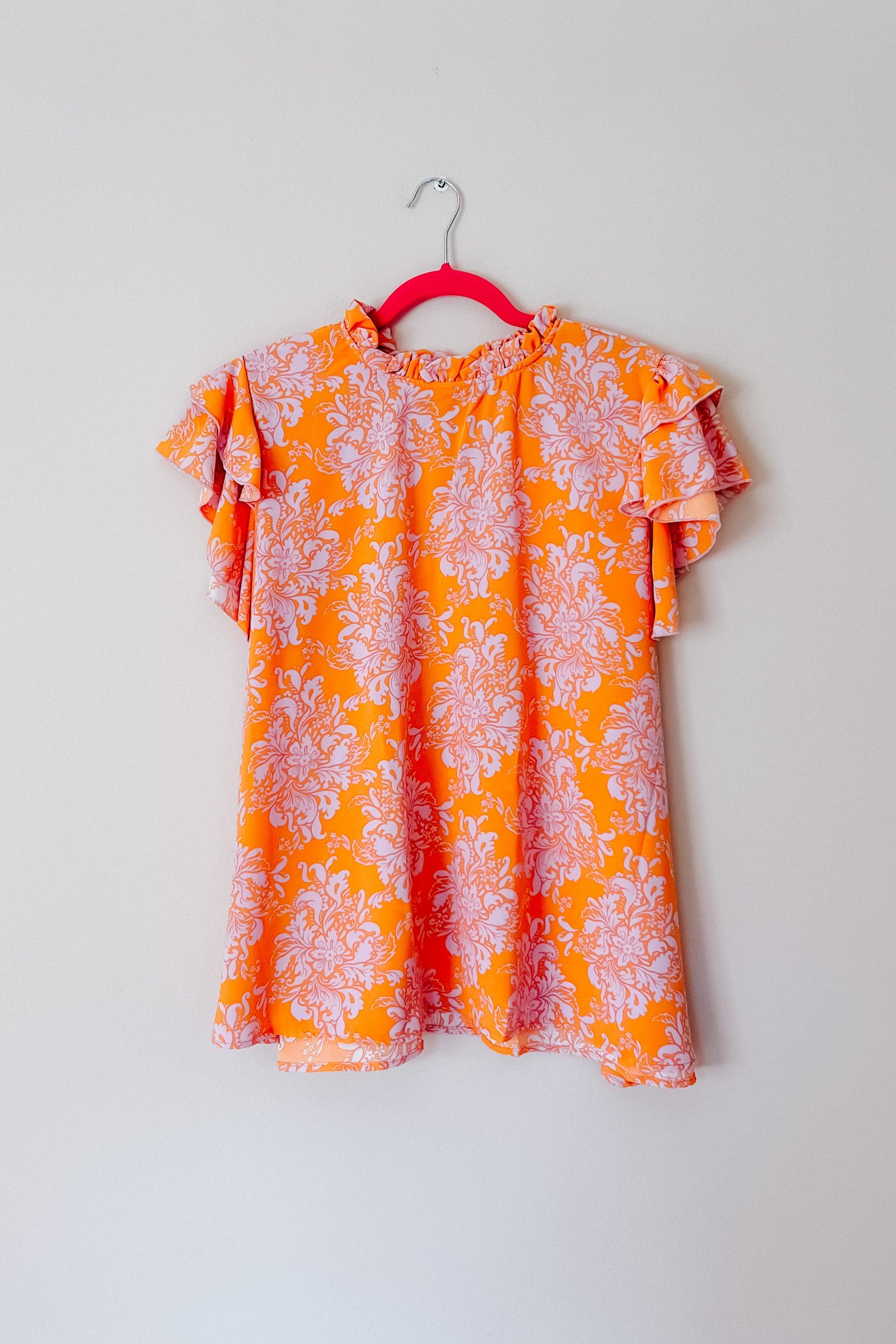 So Sweet Mock Neck Flutter Sleeve Top - Atomic Wildflower