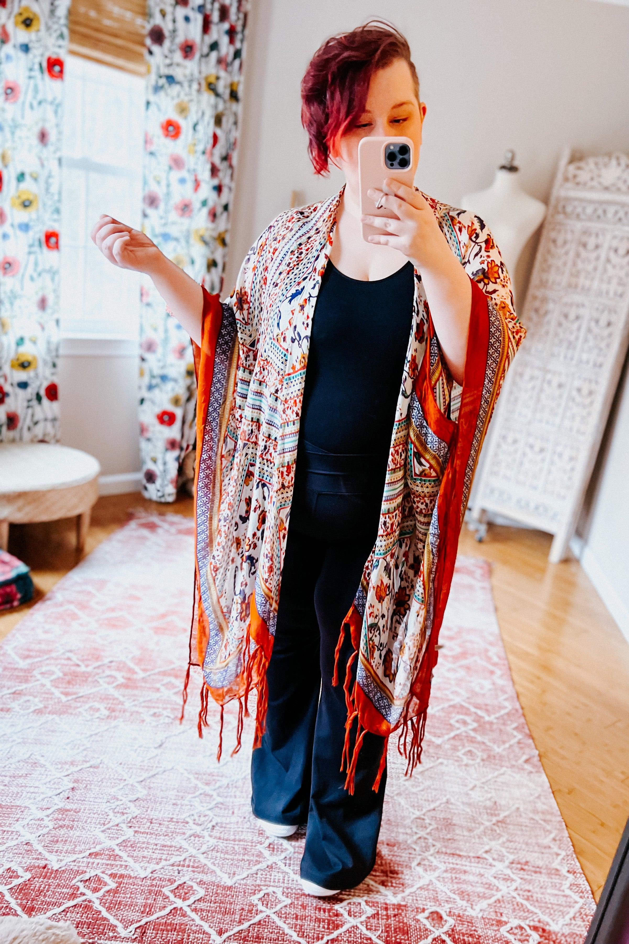 Delia Bohemian Diamond Tassel Kimono • Rust - Atomic Wildflower