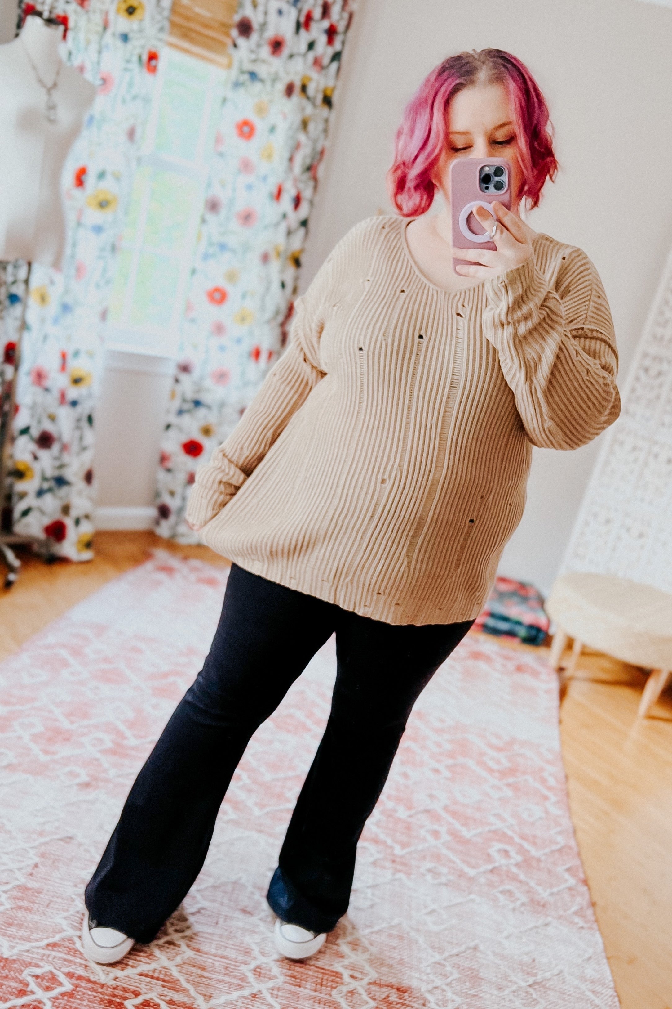 Comfy Day Distressed V Neck Sweater