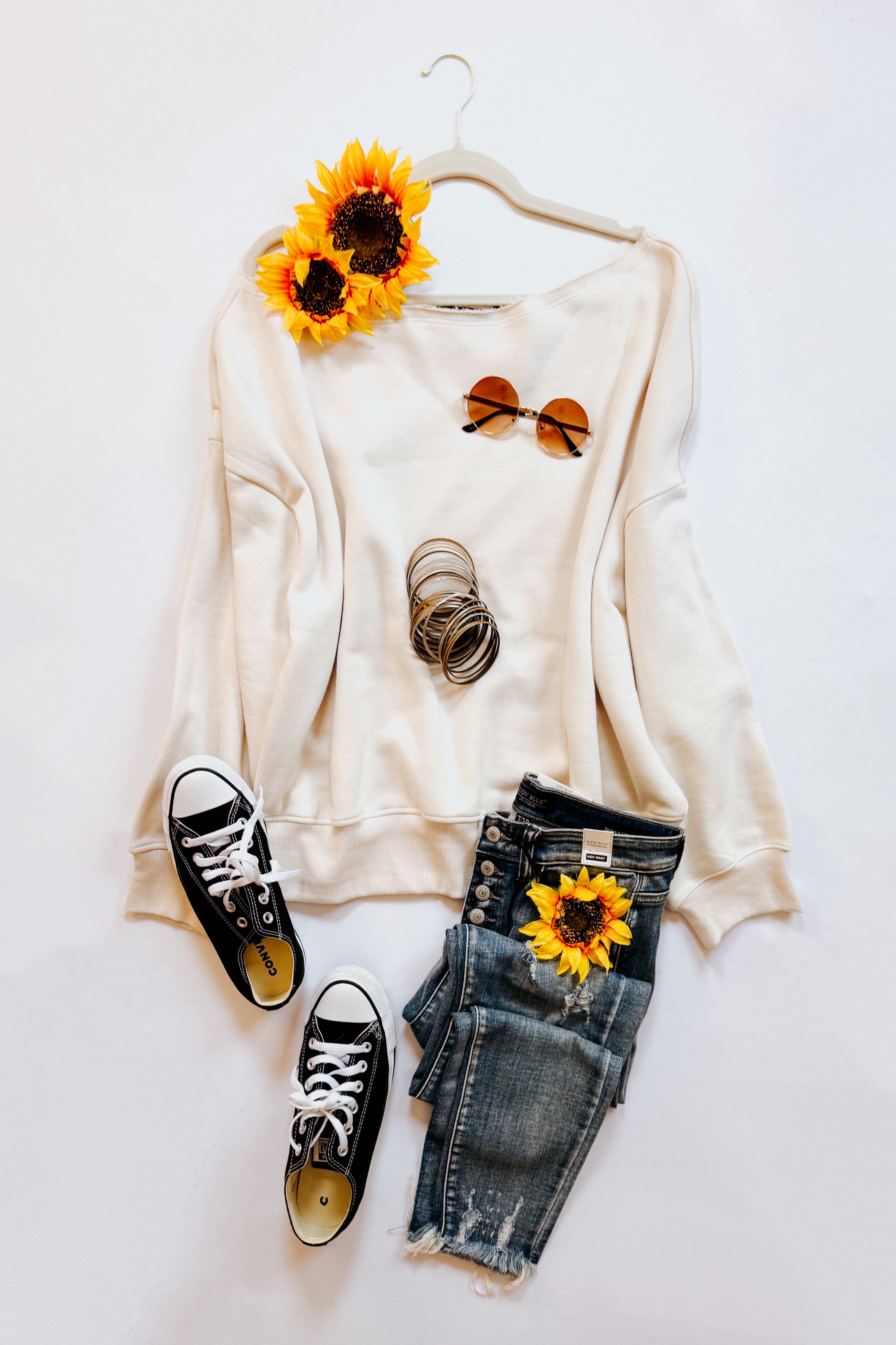 Side Hustle Off Shoulder Long Sleeve Top • Bone