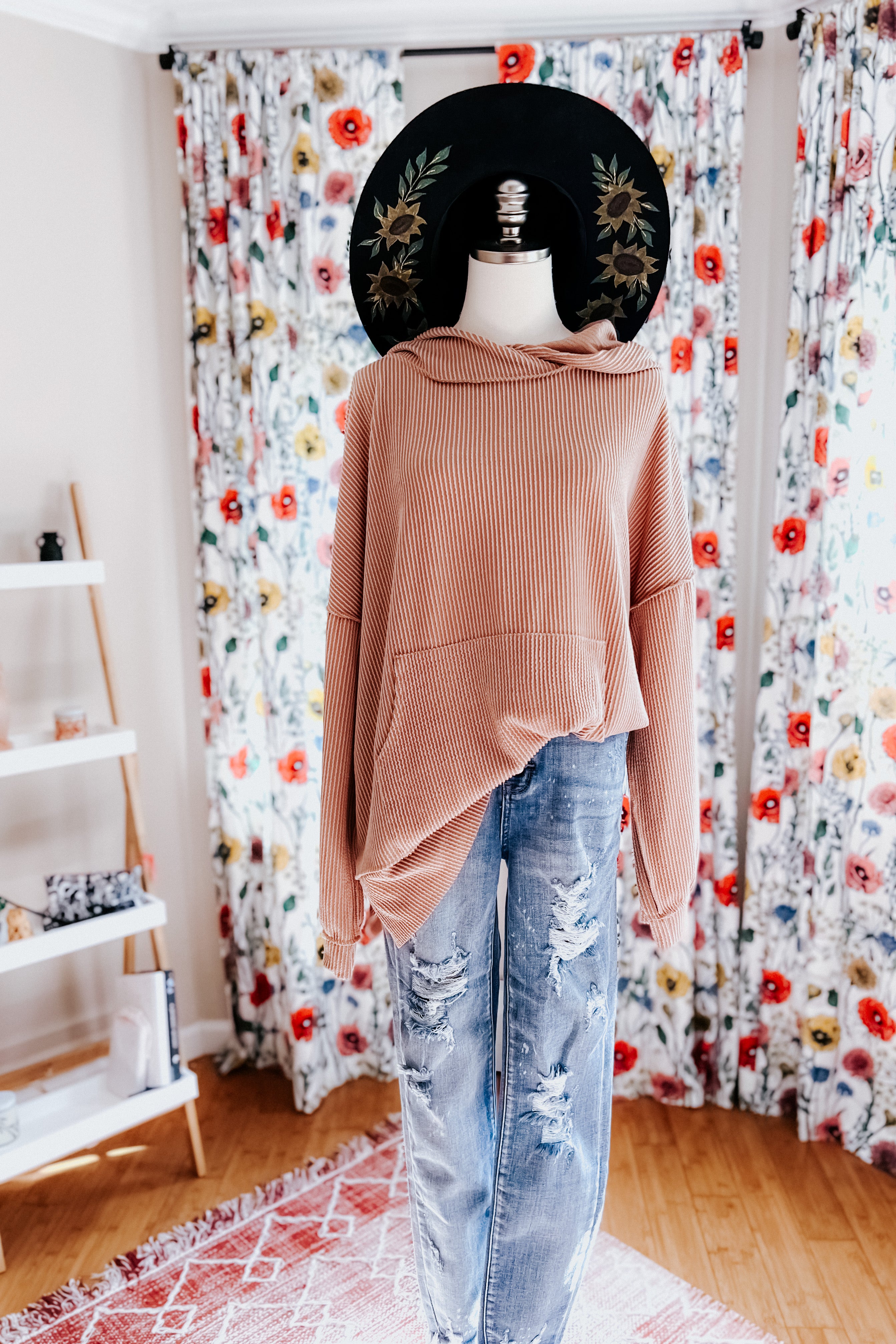 Cozy Up Mineral Wash Rib Knit Hoodie • Latte