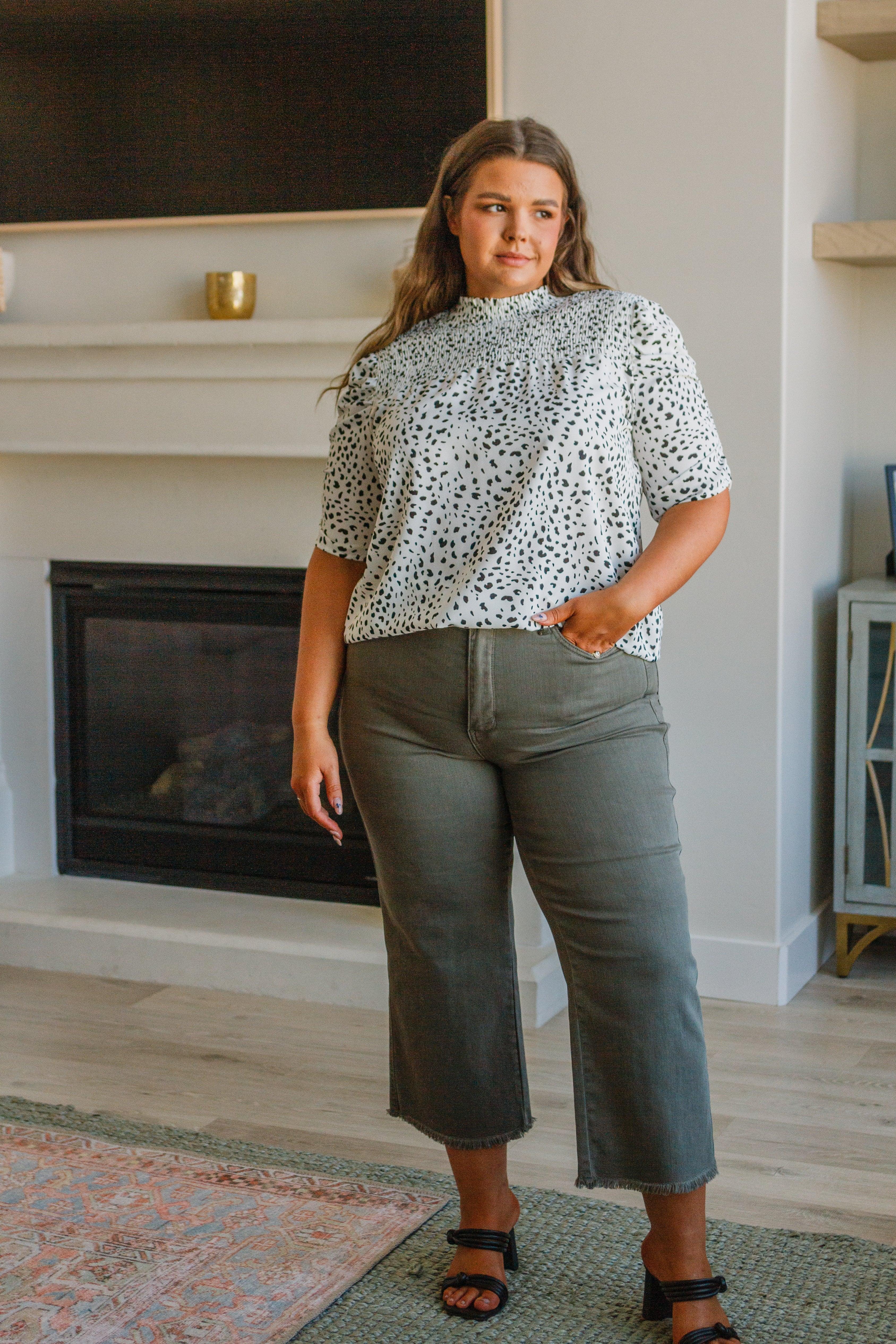 Dottie Ruched Mock Neck Blouse - Atomic Wildflower