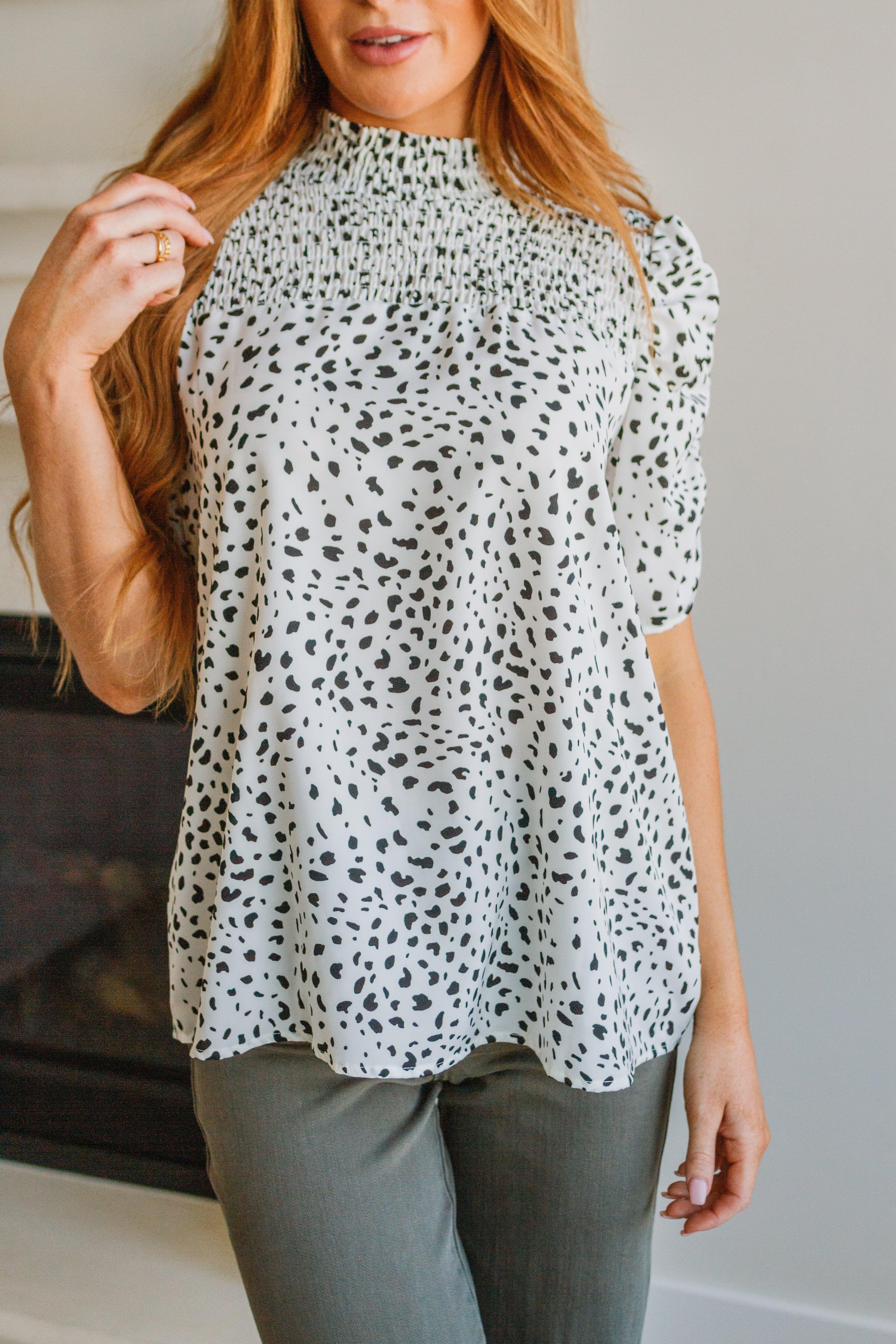 Dottie Ruched Mock Neck Blouse - Atomic Wildflower