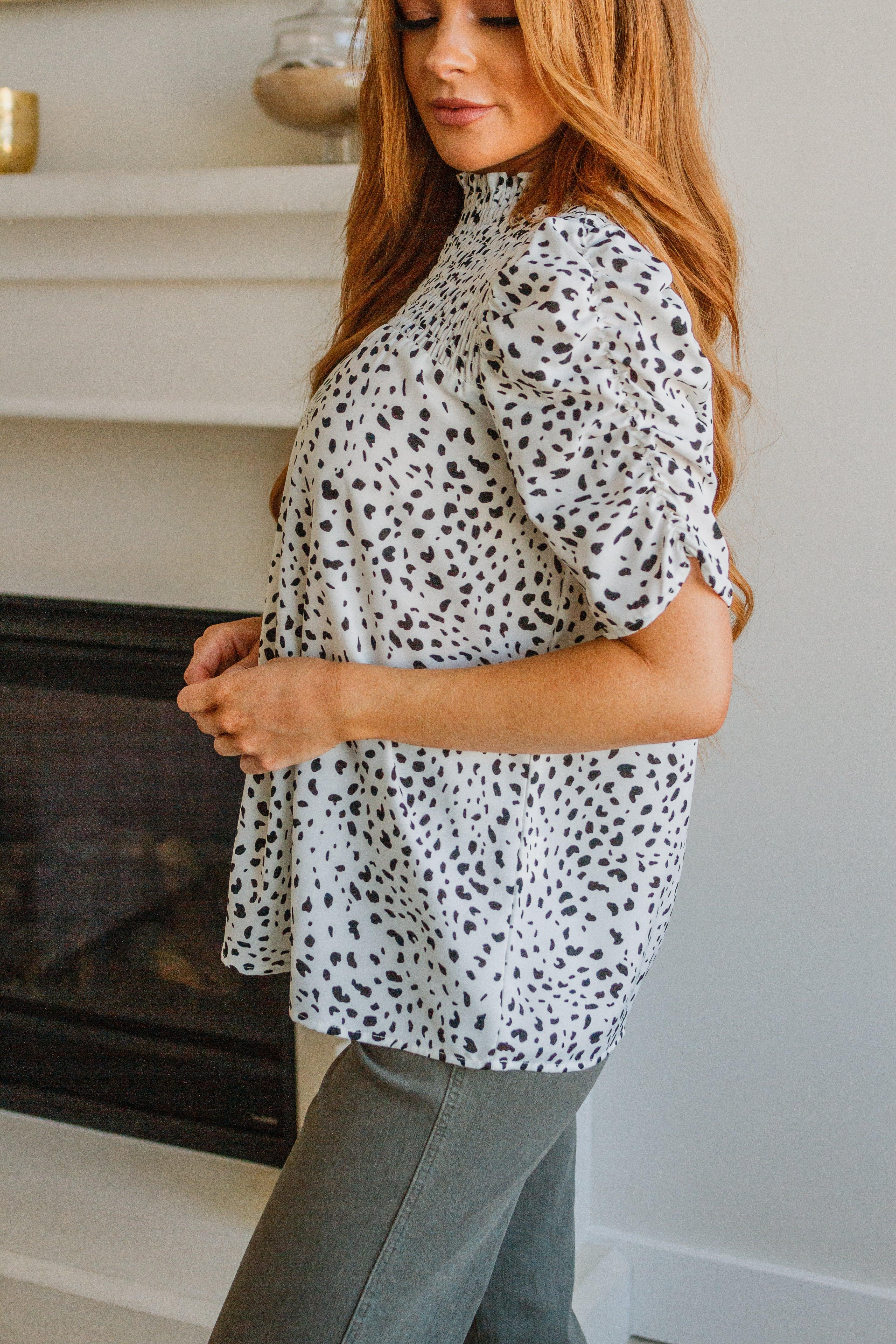 Dottie Ruched Mock Neck Blouse - Atomic Wildflower