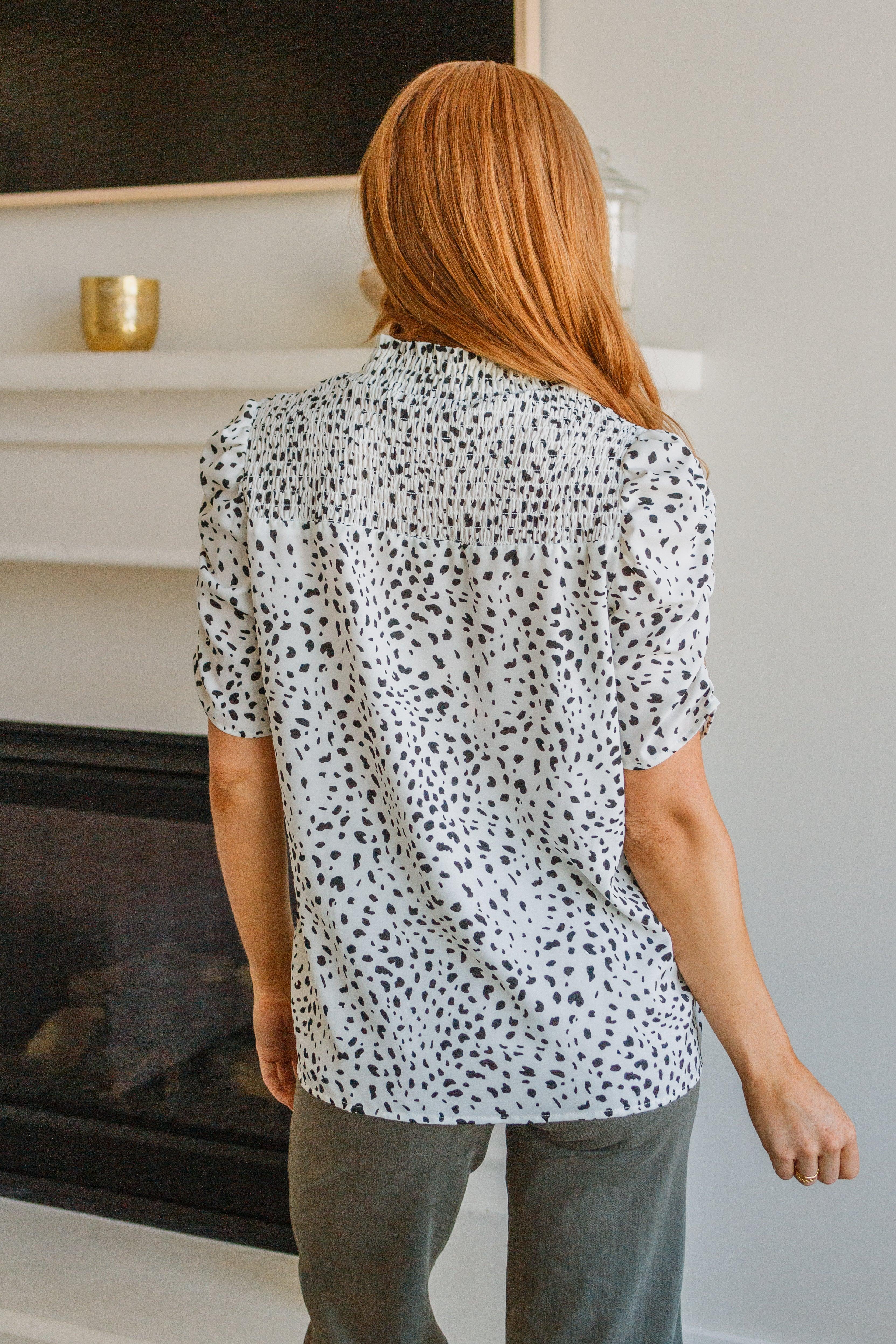 Dottie Ruched Mock Neck Blouse - Atomic Wildflower
