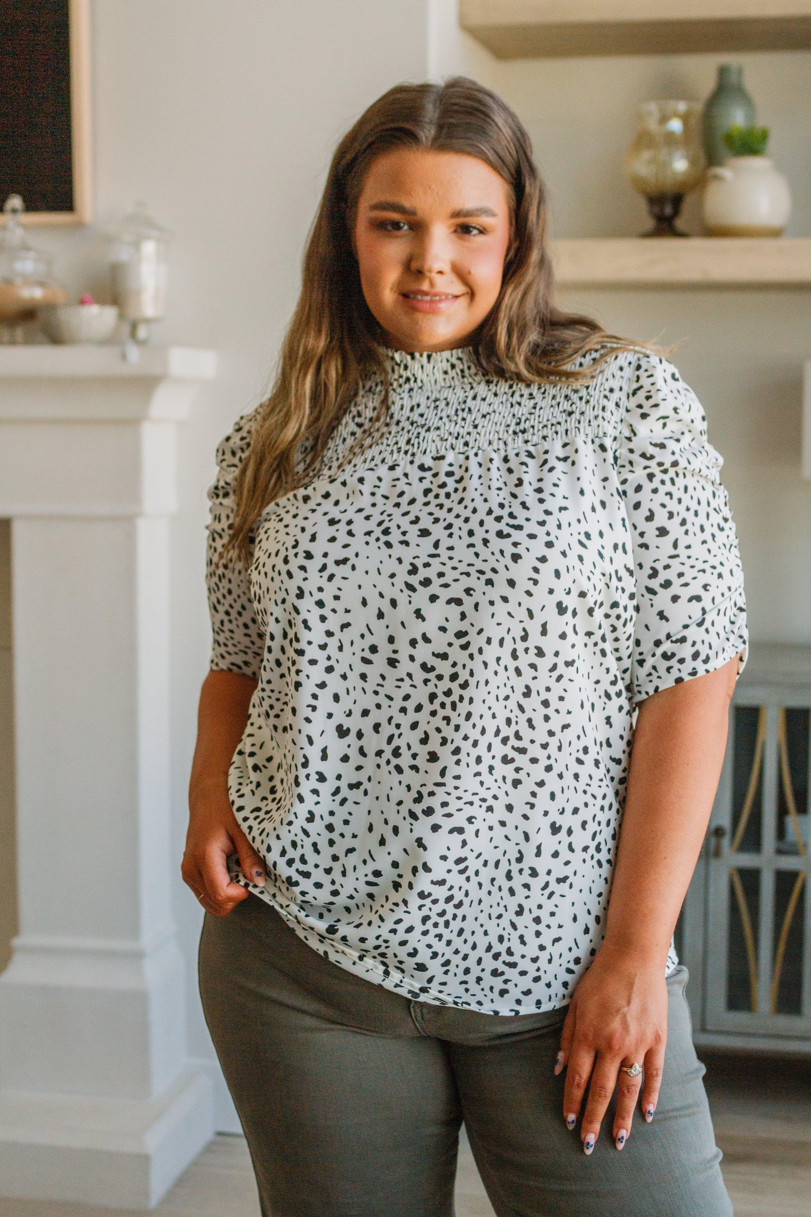 Dottie Ruched Mock Neck Blouse - Atomic Wildflower