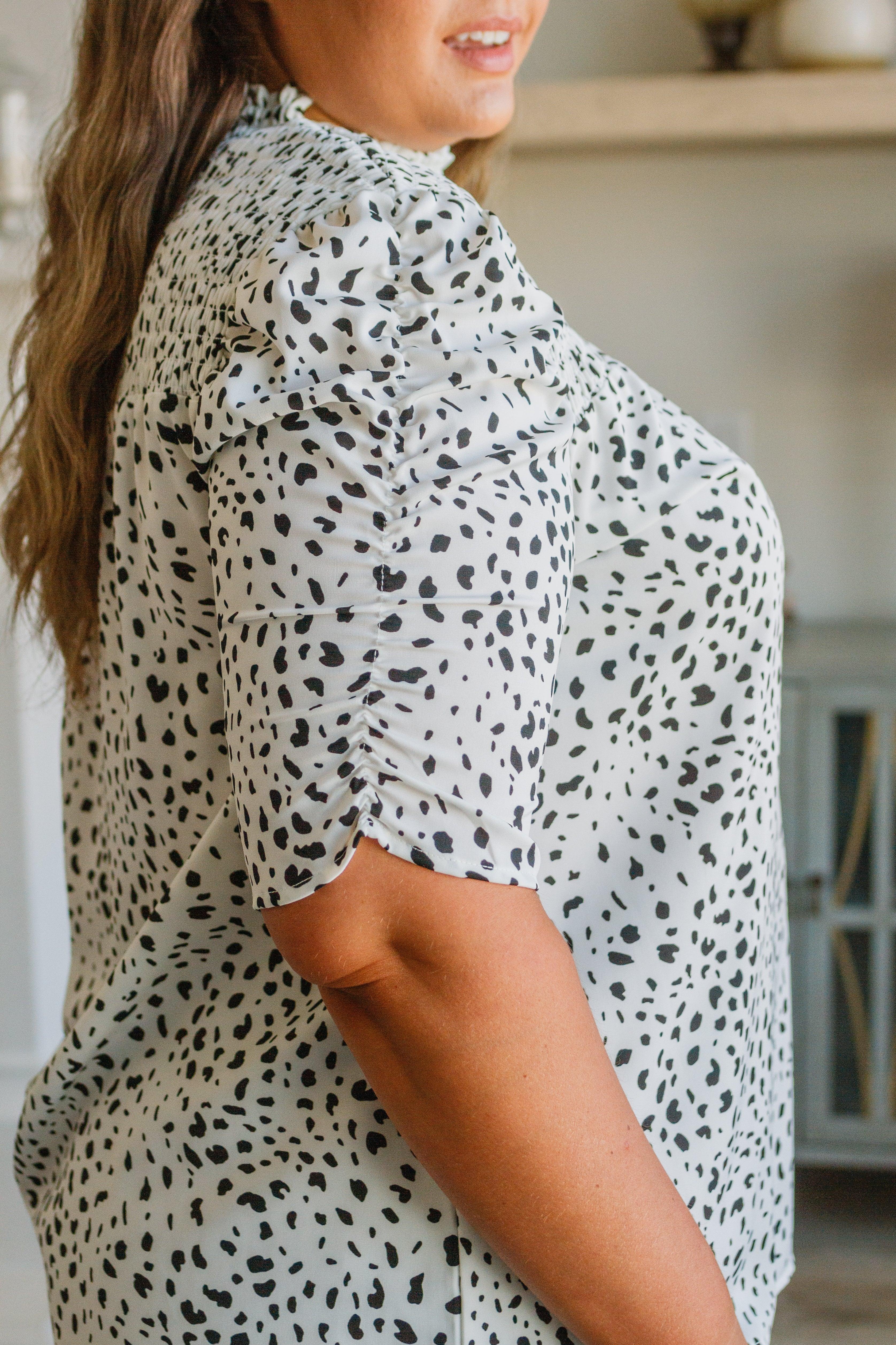 Dottie Ruched Mock Neck Blouse - Atomic Wildflower