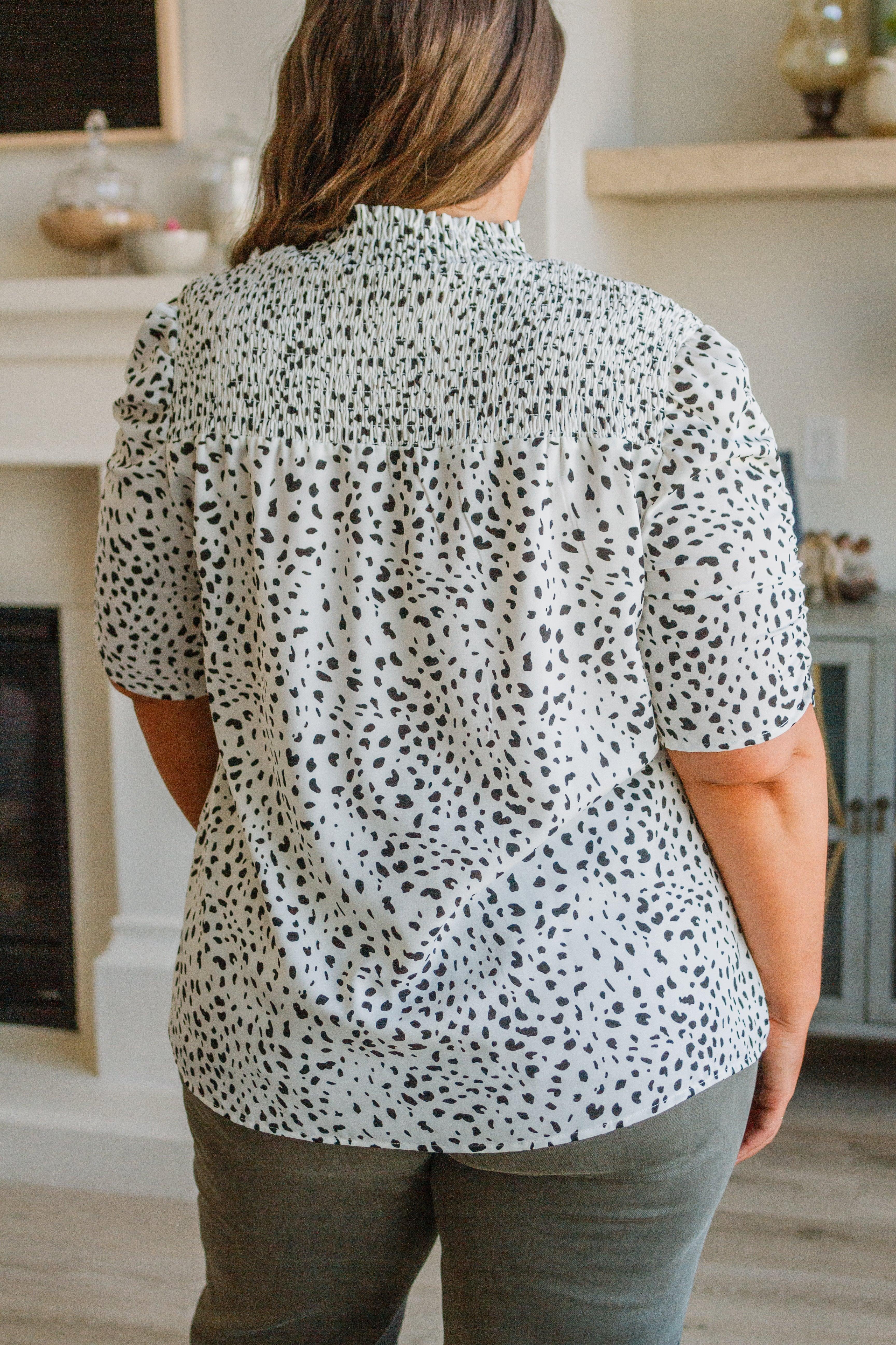 Dottie Ruched Mock Neck Blouse - Atomic Wildflower