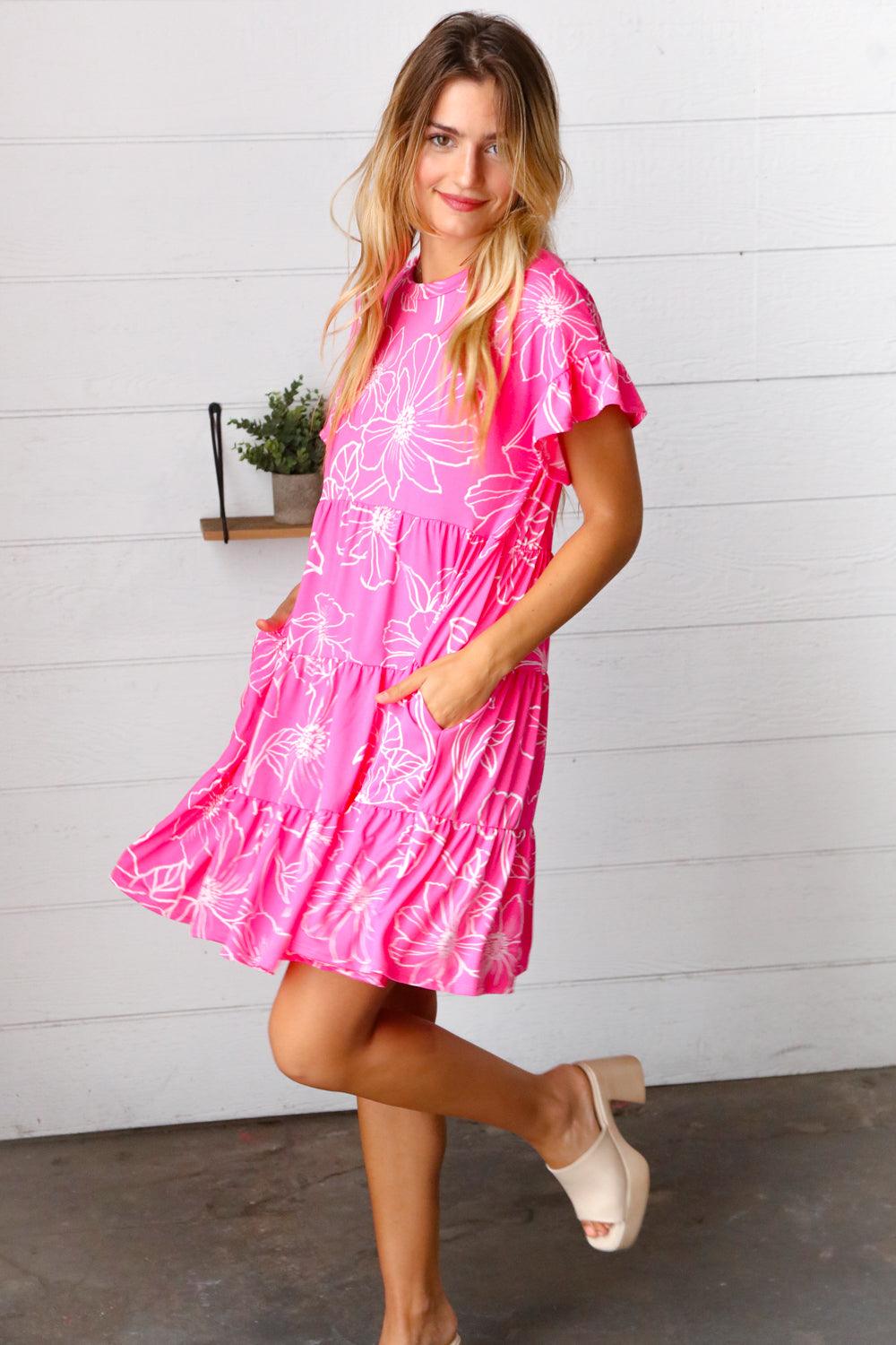 Get Obsessed Floral Babydoll Dress • Fuchsia - Atomic Wildflower