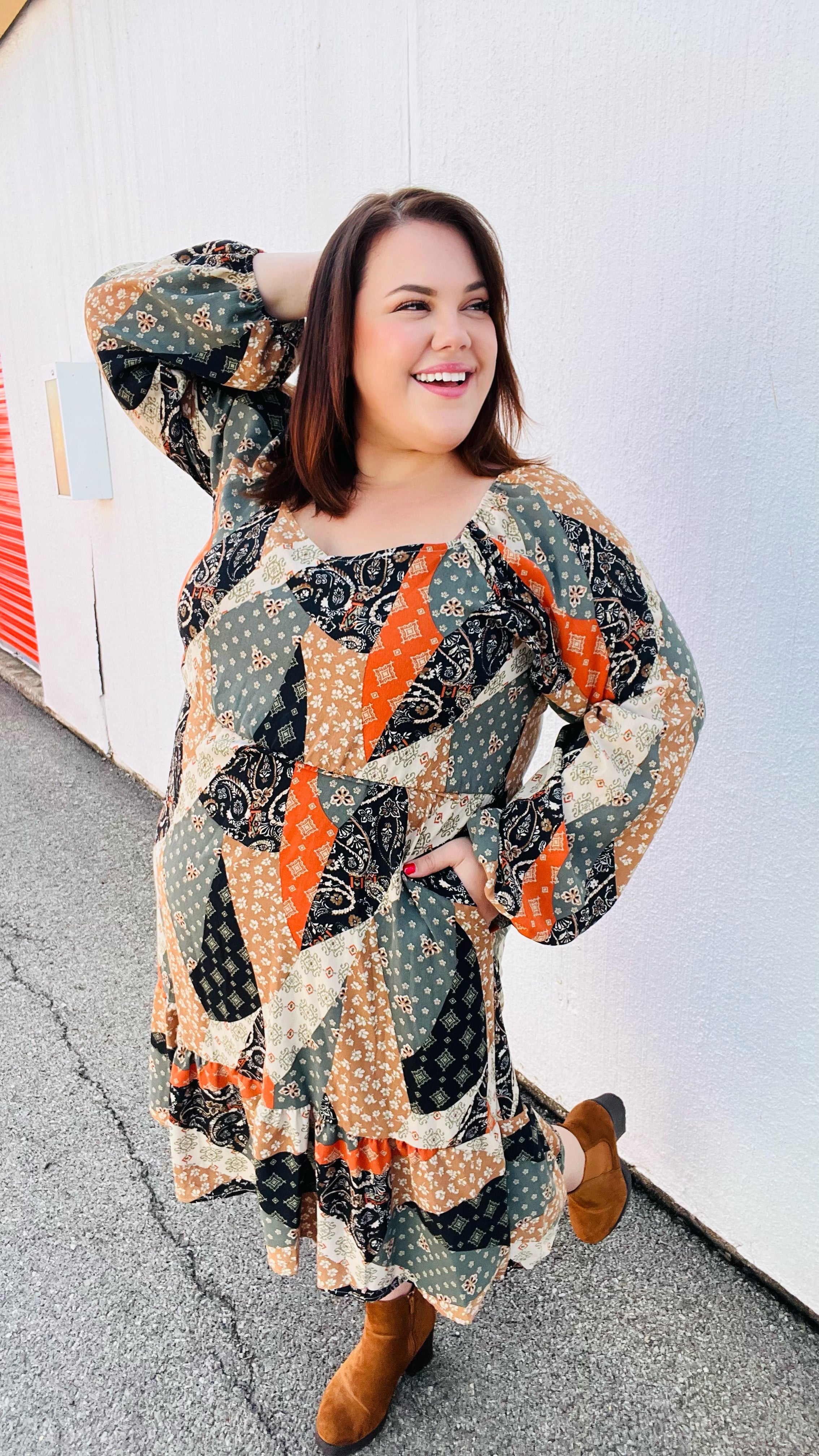 Prepared For Anything Boho Patchwork Midi Dress