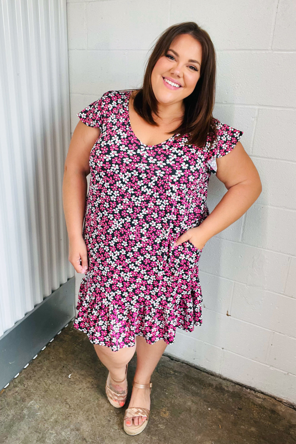 Remi Floral Babydoll Flutter Sleeve Midi Dress