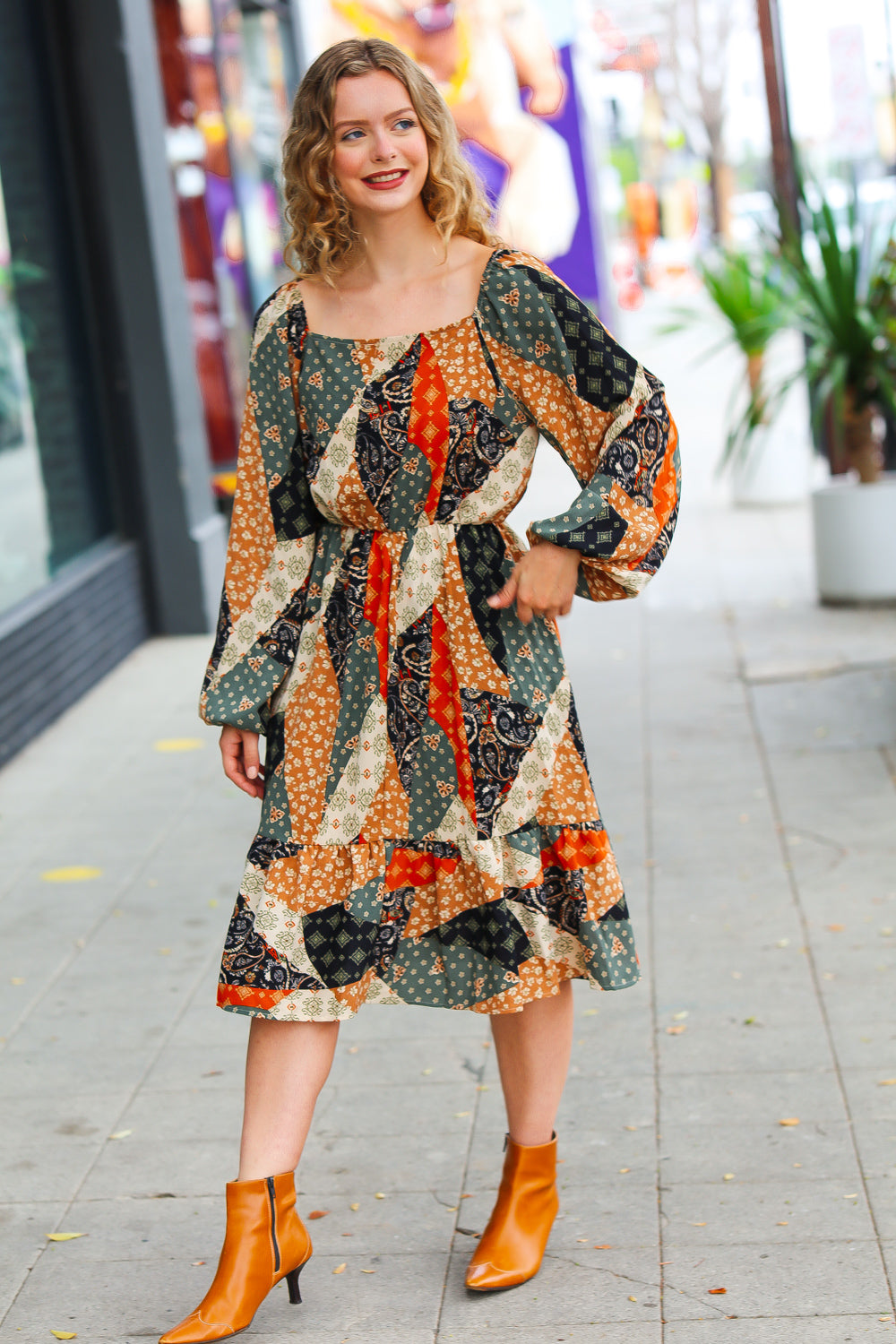 Prepared For Anything Boho Patchwork Midi Dress