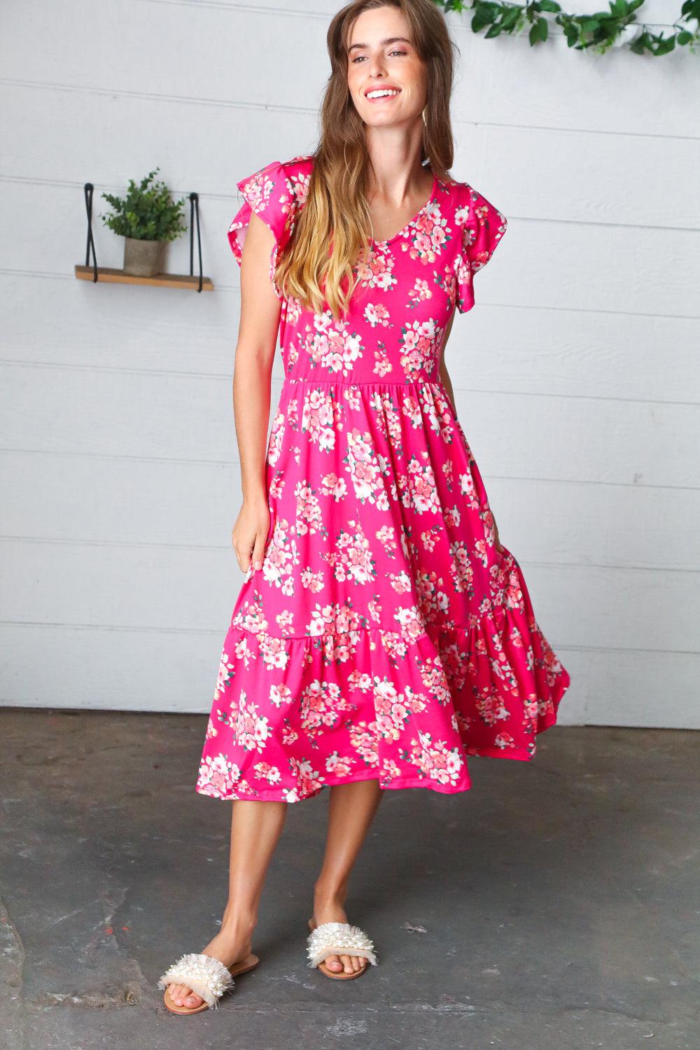 Really Into You Ruffle Midi Dress - Atomic Wildflower