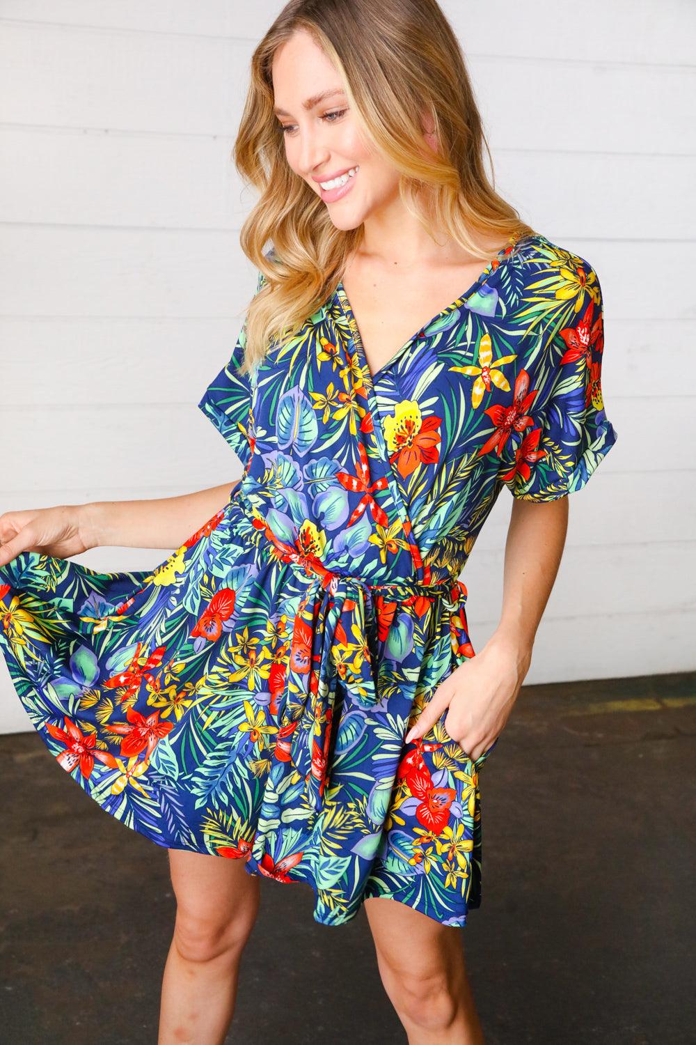 Pinch Of Style Surplice Romper - Atomic Wildflower