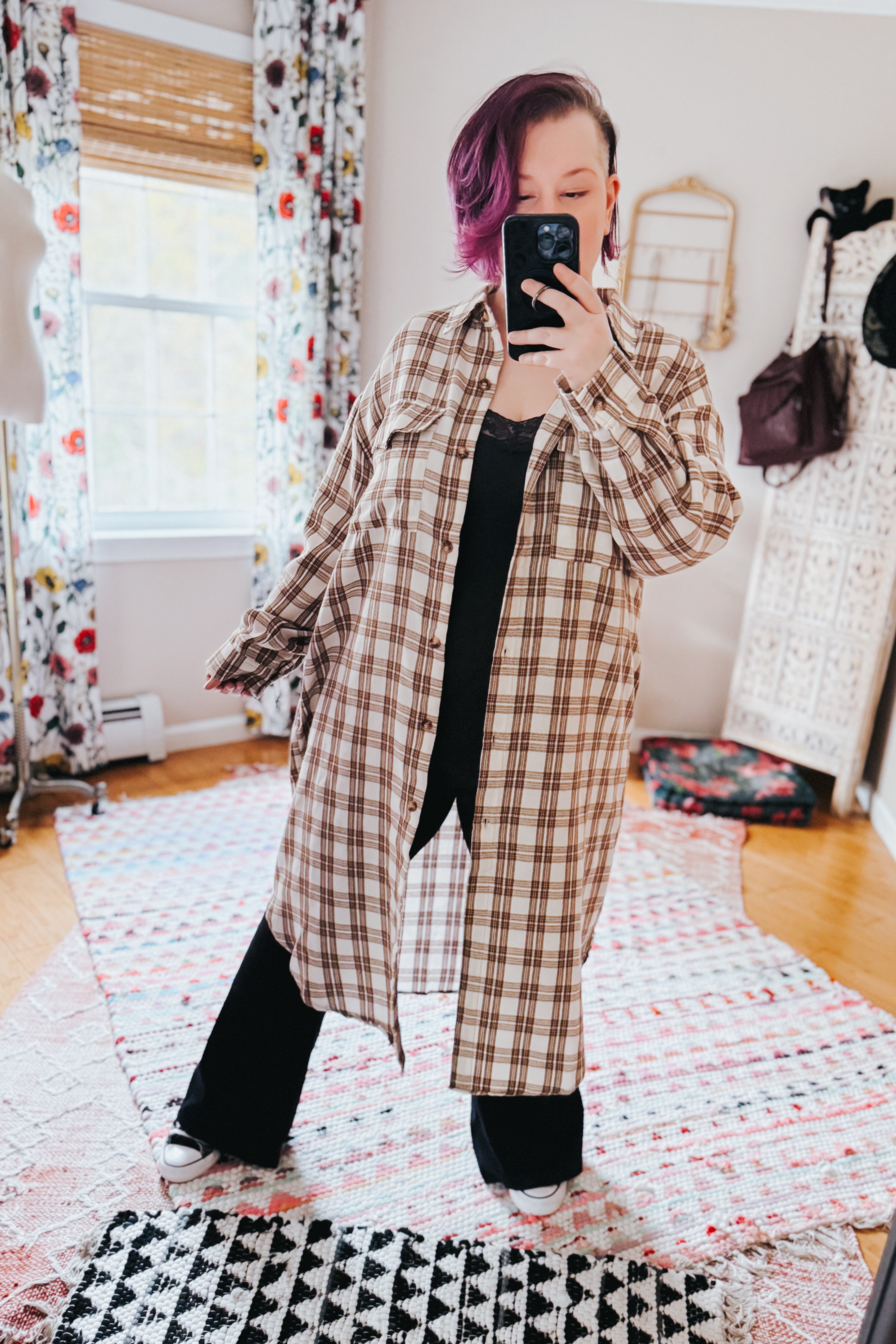 Playful in Plaid Button Down Cardigan Top • Mocha