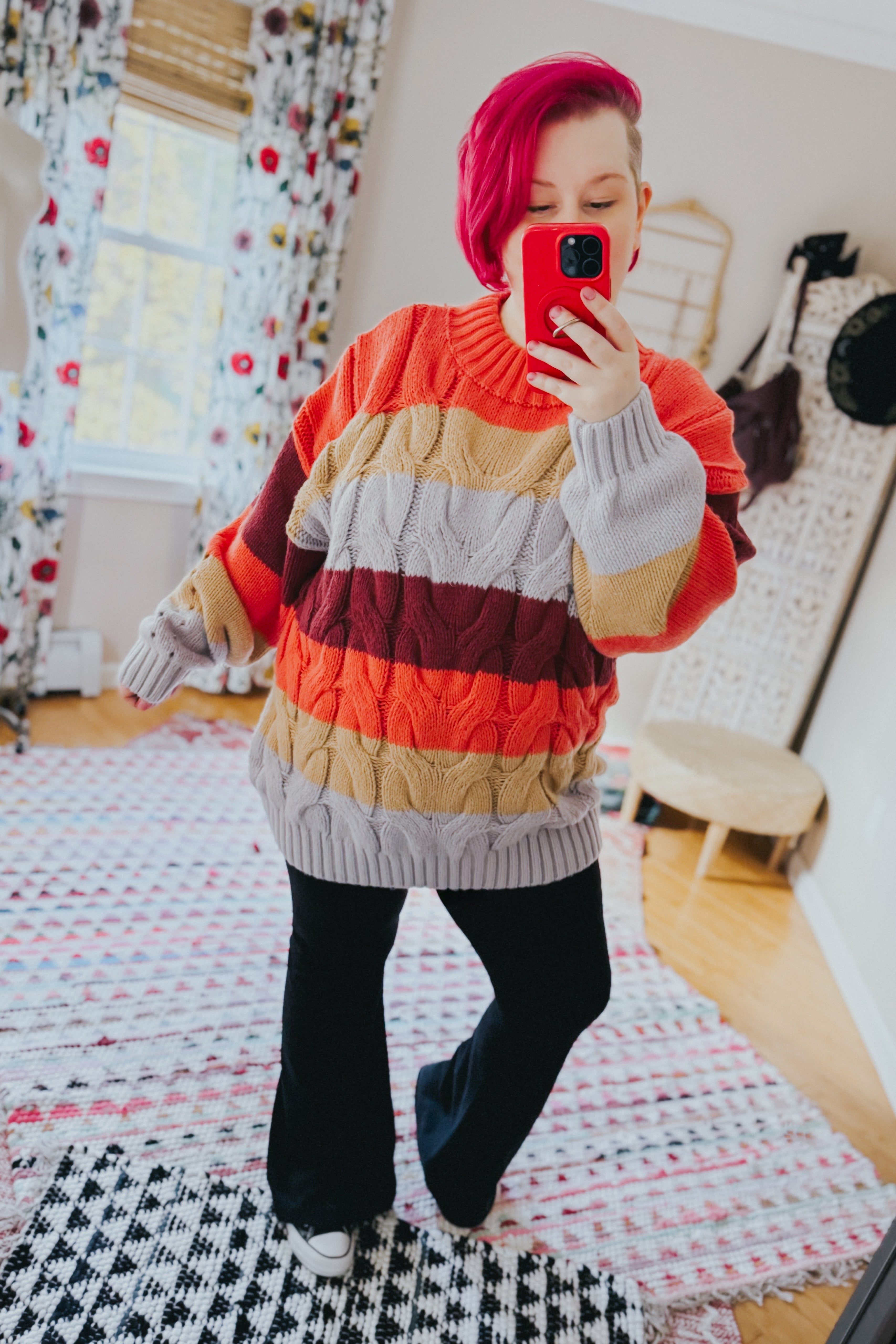 Your Blessings Stripe Cable Knit Mock Neck Sweater • Rust