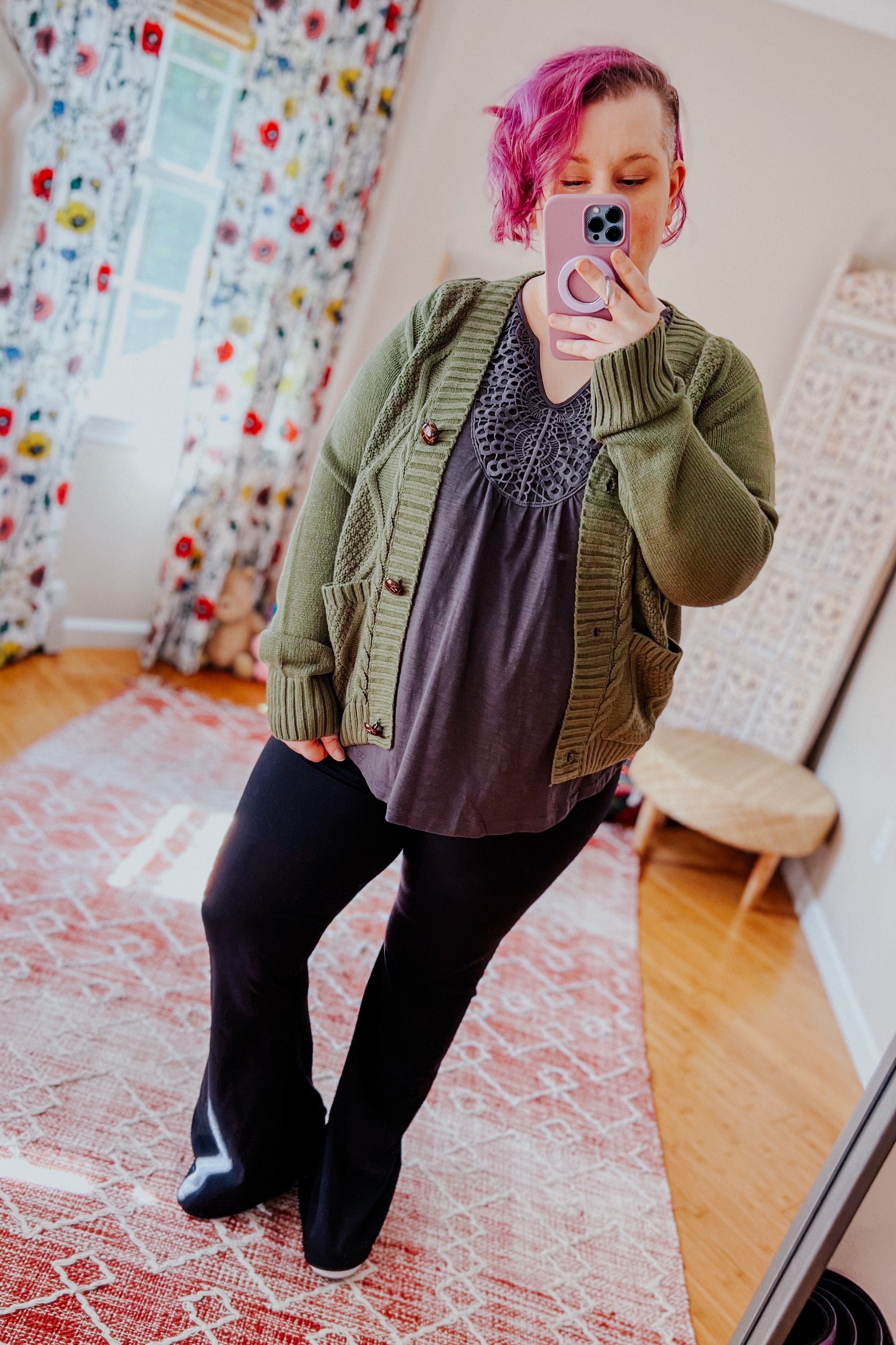 Climbing Vine Cable Knit Cardigan • Green