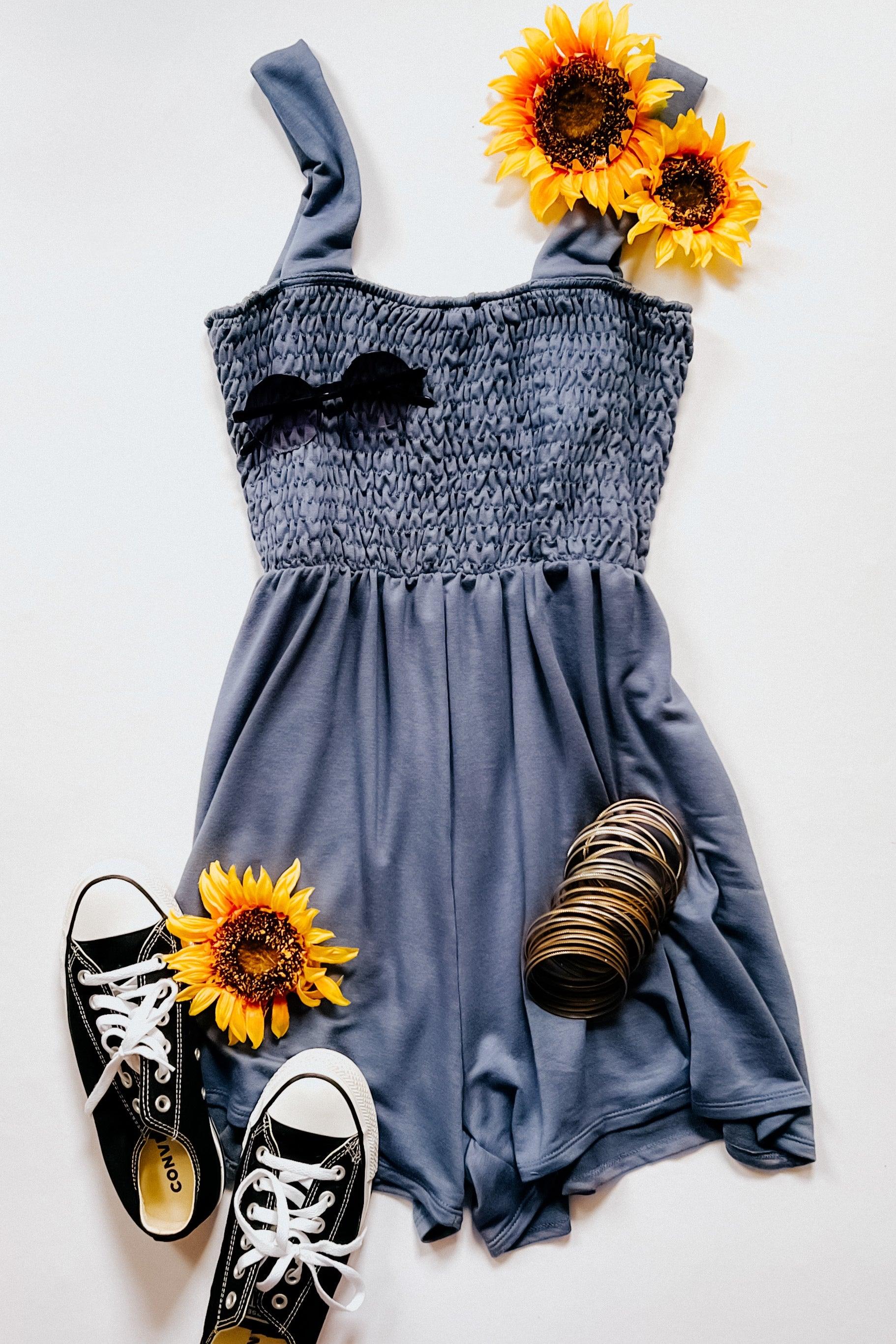 To The Sky Smocked Romper - Atomic Wildflower