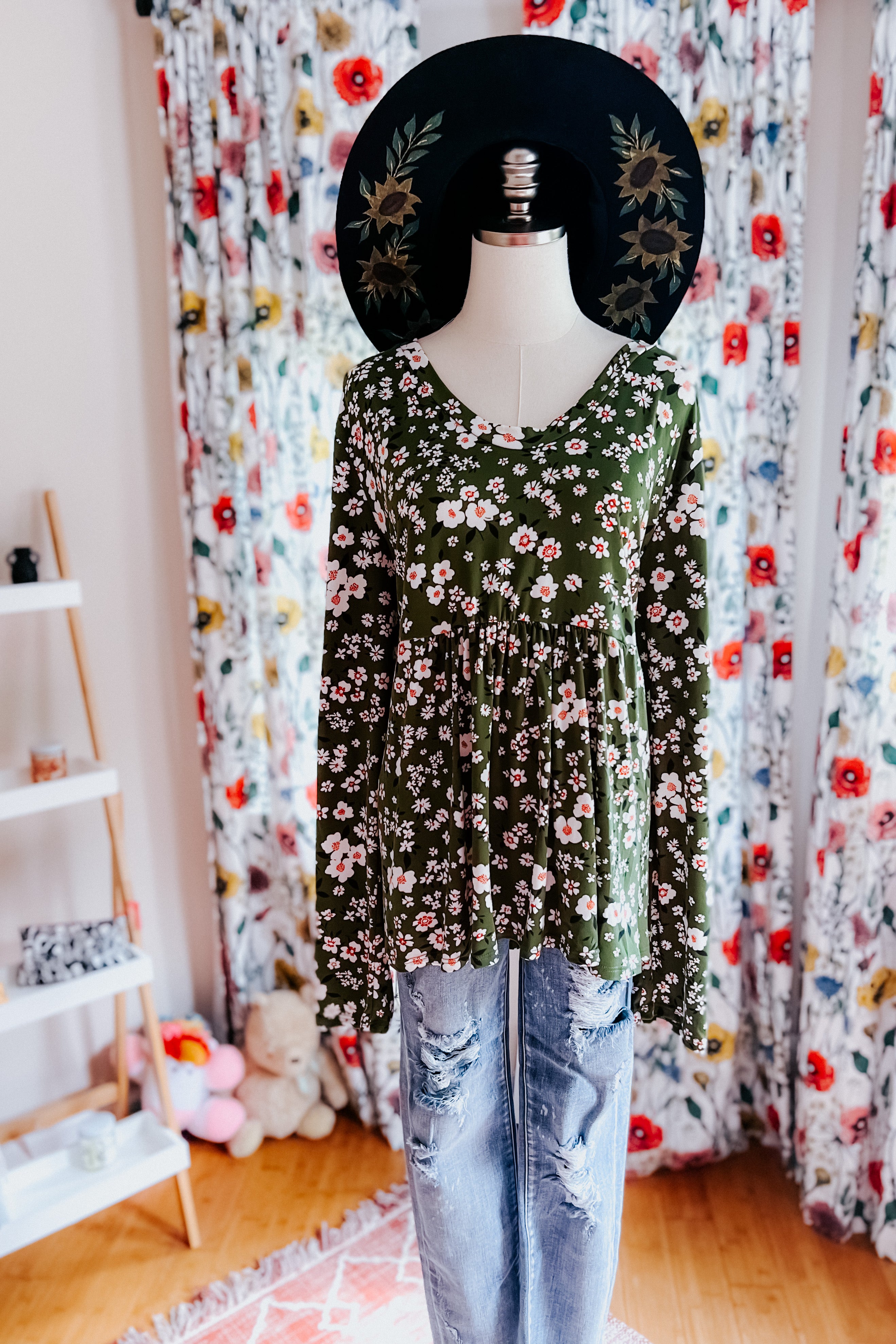 Picking Daisies Floral Print Babydoll Top