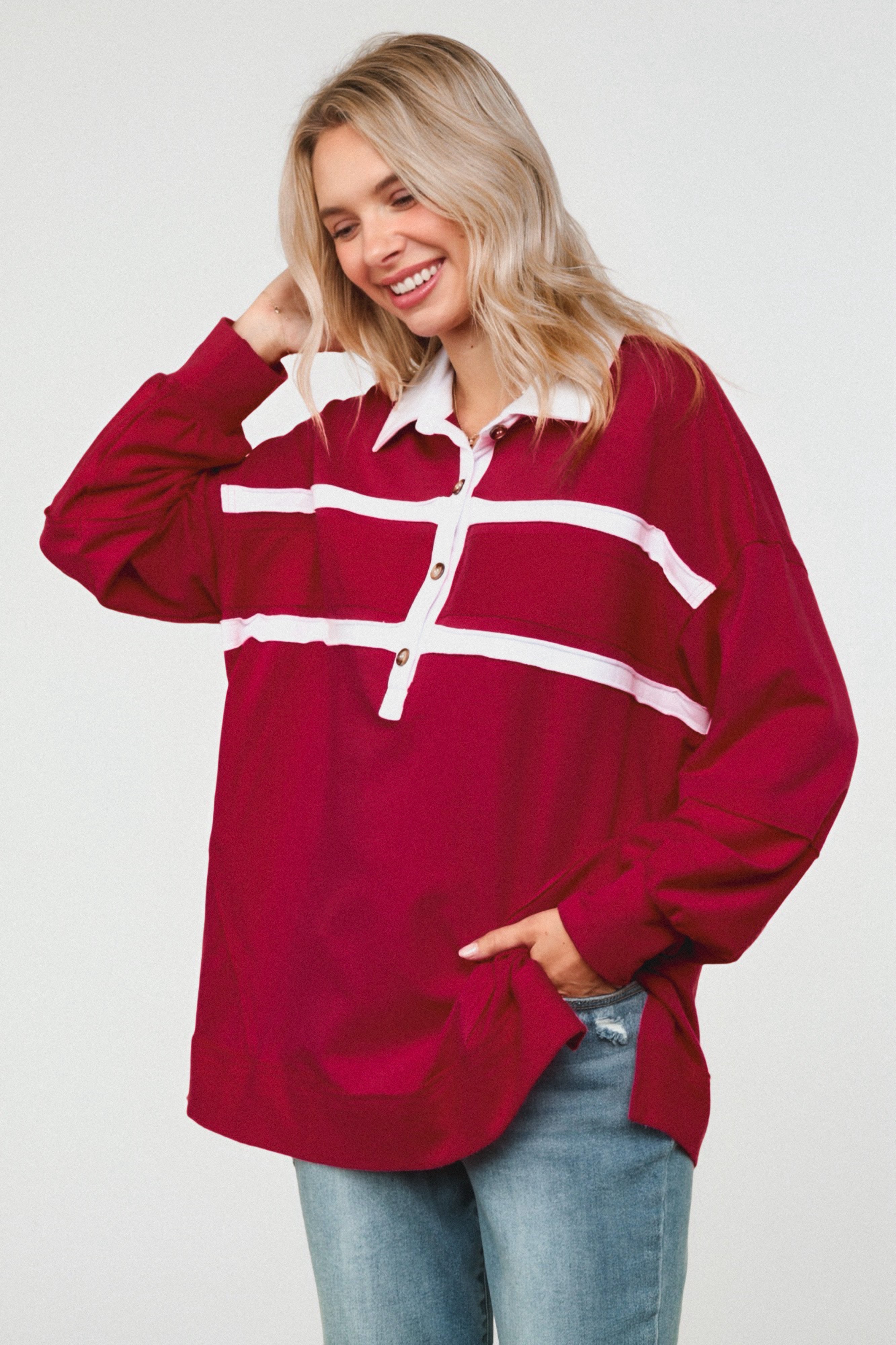 Prep School Chic Polo Top • Wine