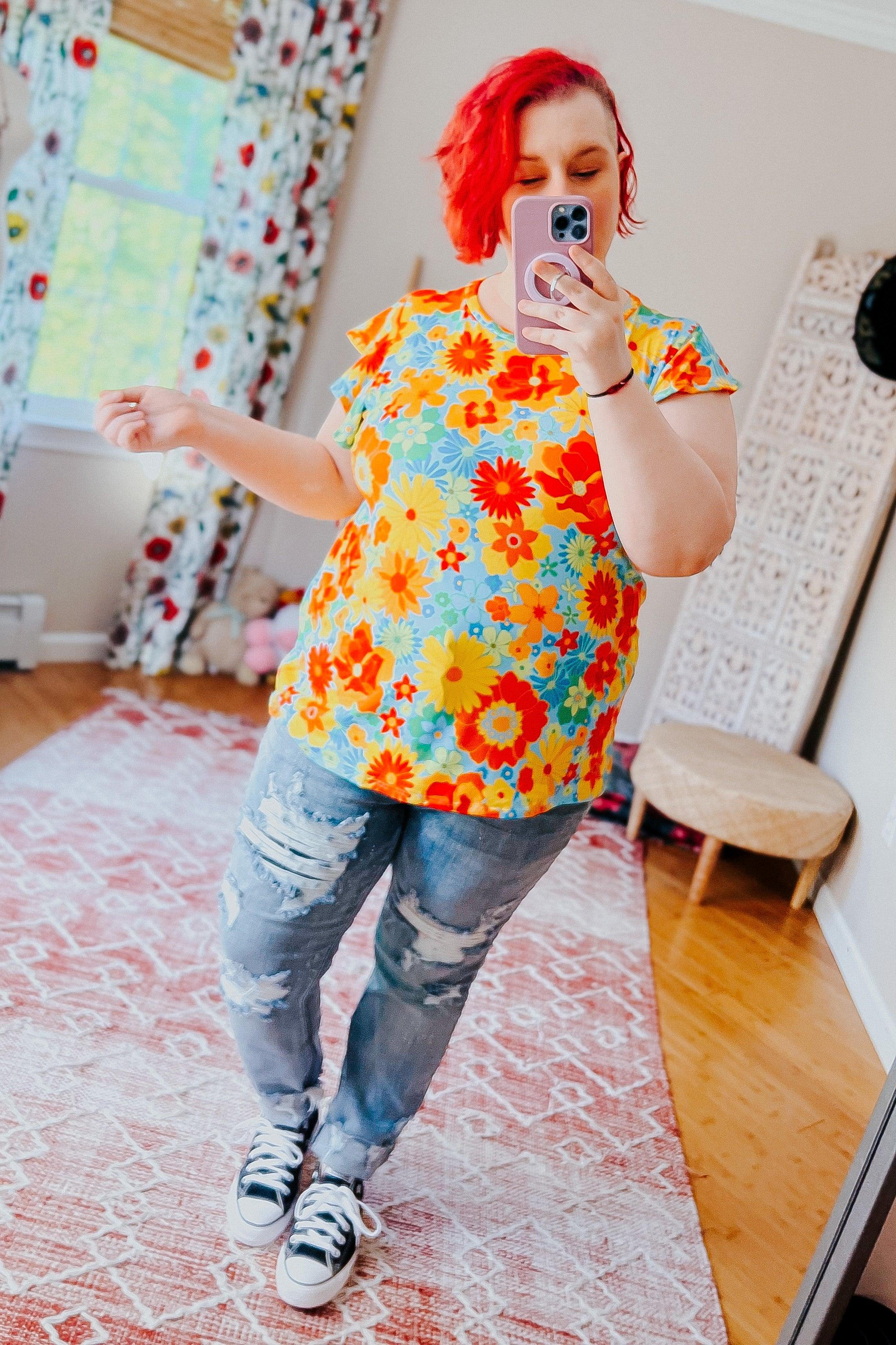 Perfect Day Floral Flutter Sleeve Top - Atomic Wildflower