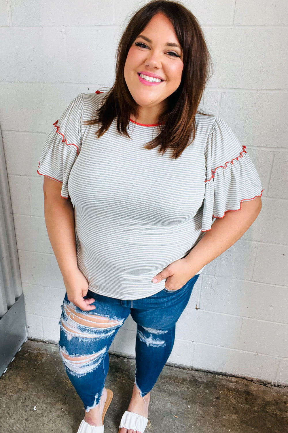 Schools Out Striped Flutter Sleeve Top - Atomic Wildflower