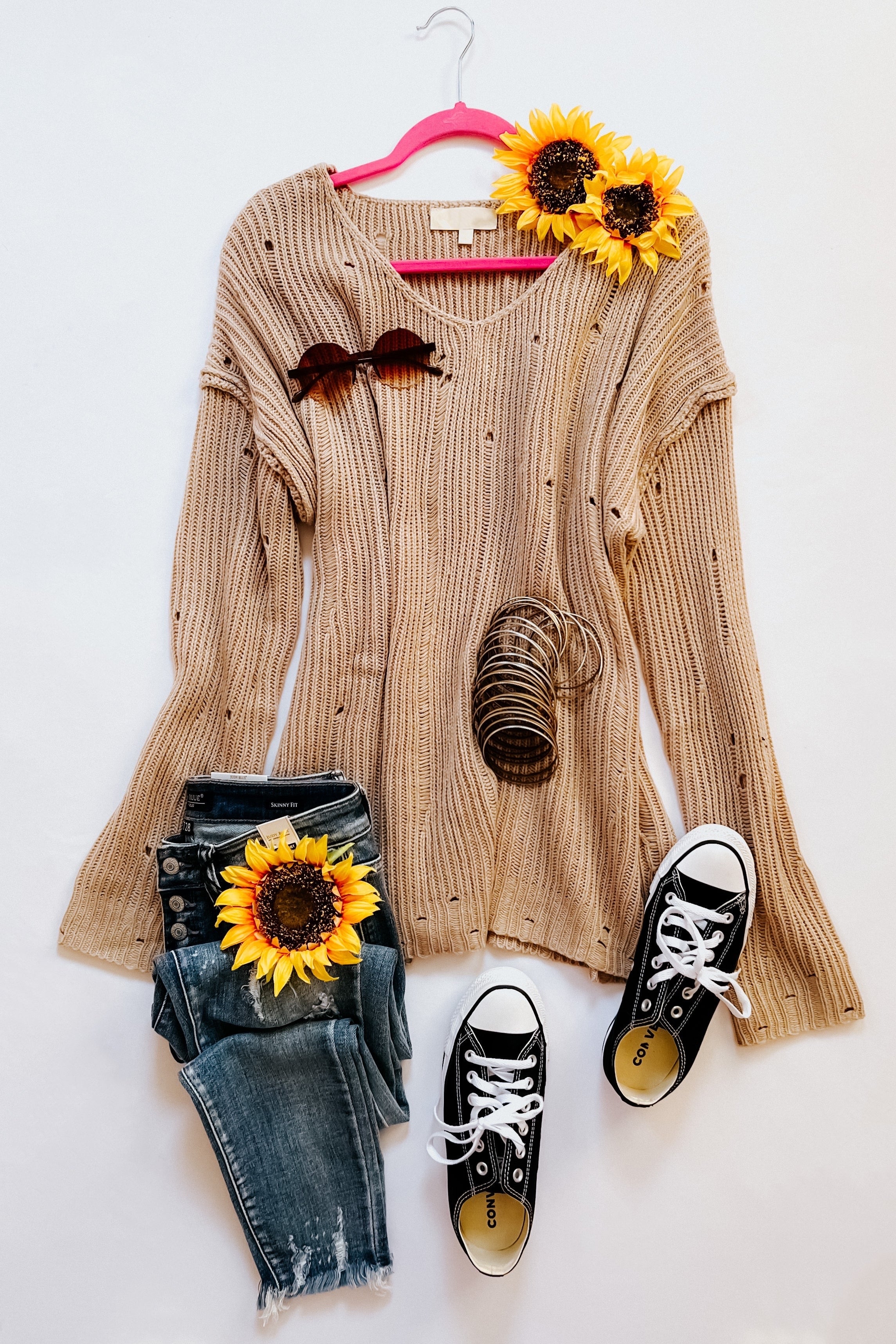 Comfy Day Distressed V Neck Sweater