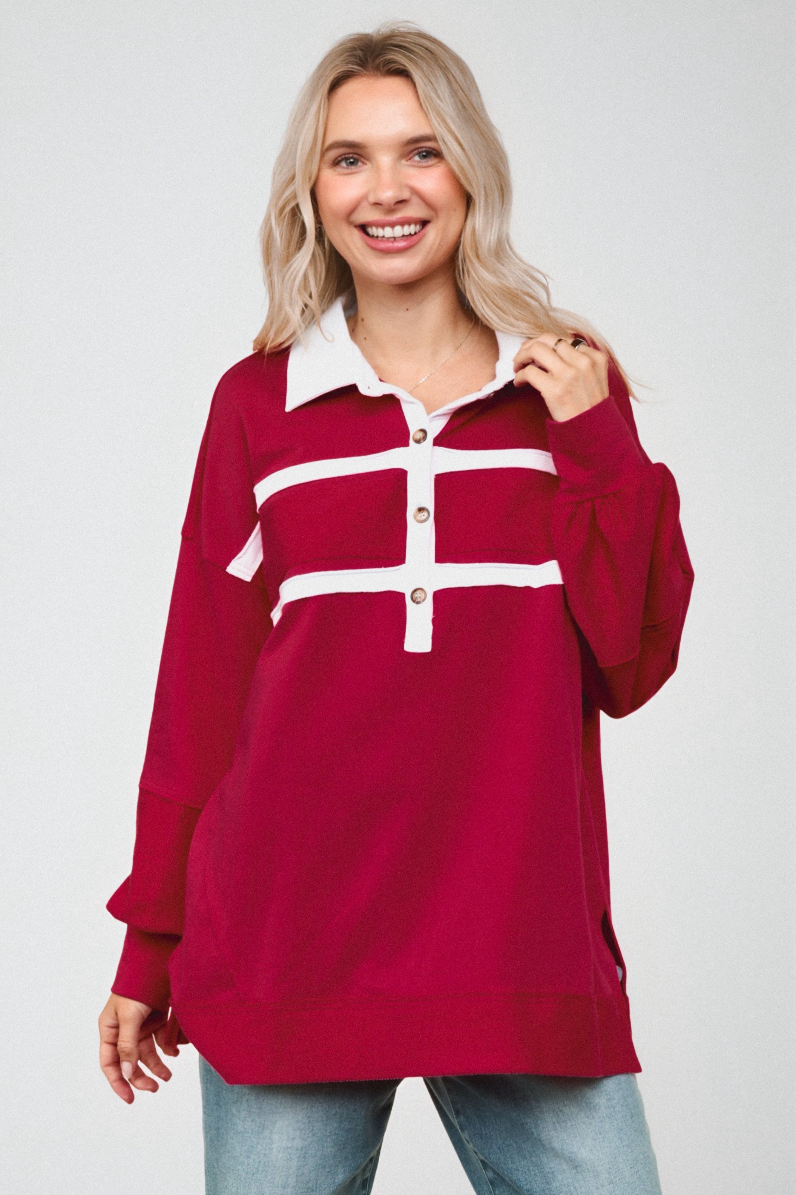 Prep School Chic Polo Top • Wine