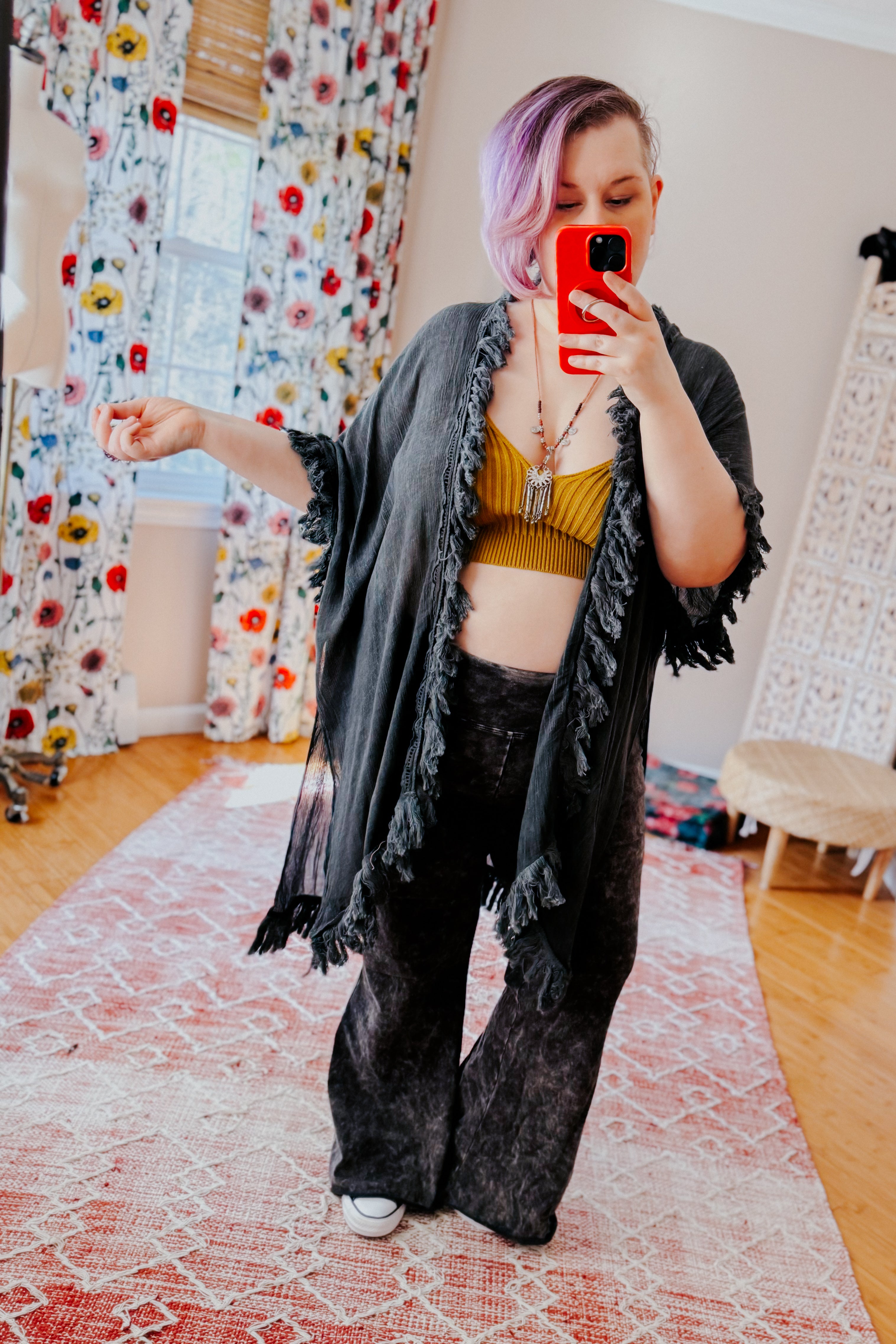 Mayze Sunbleached Fringe Duster • Charcoal