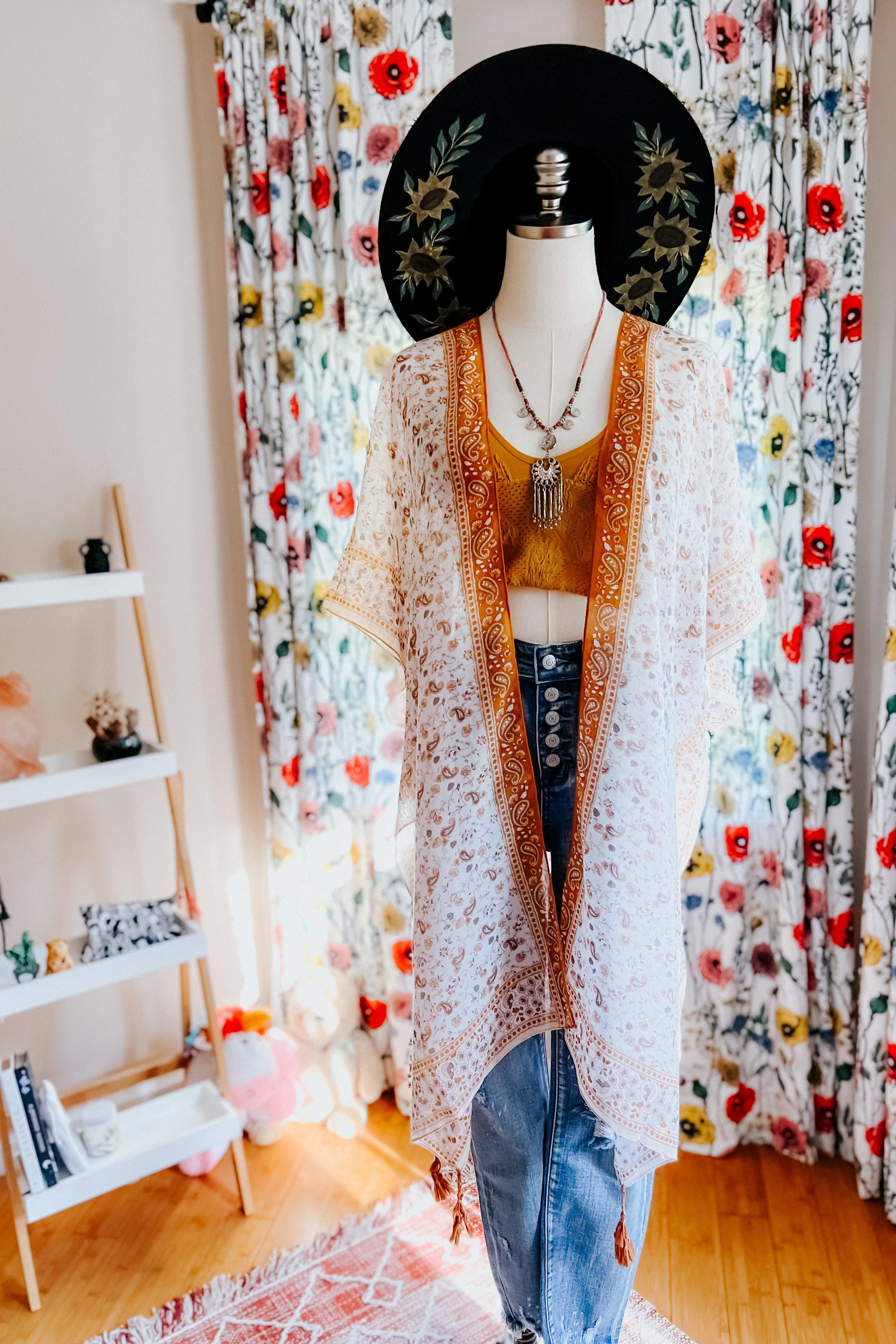 Heat Of The Night Floral Paisley Kimono • Sand - Atomic Wildflower
