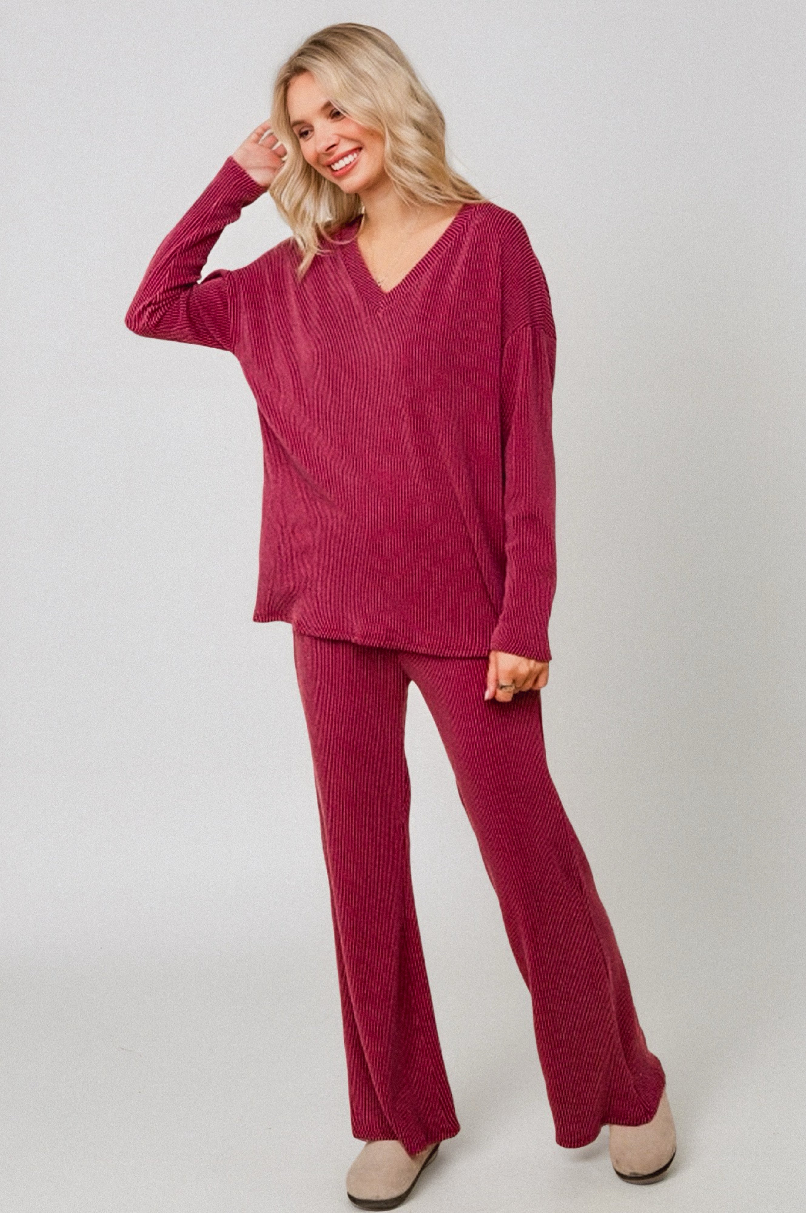 Cozy on Main Sweater Set • Wine