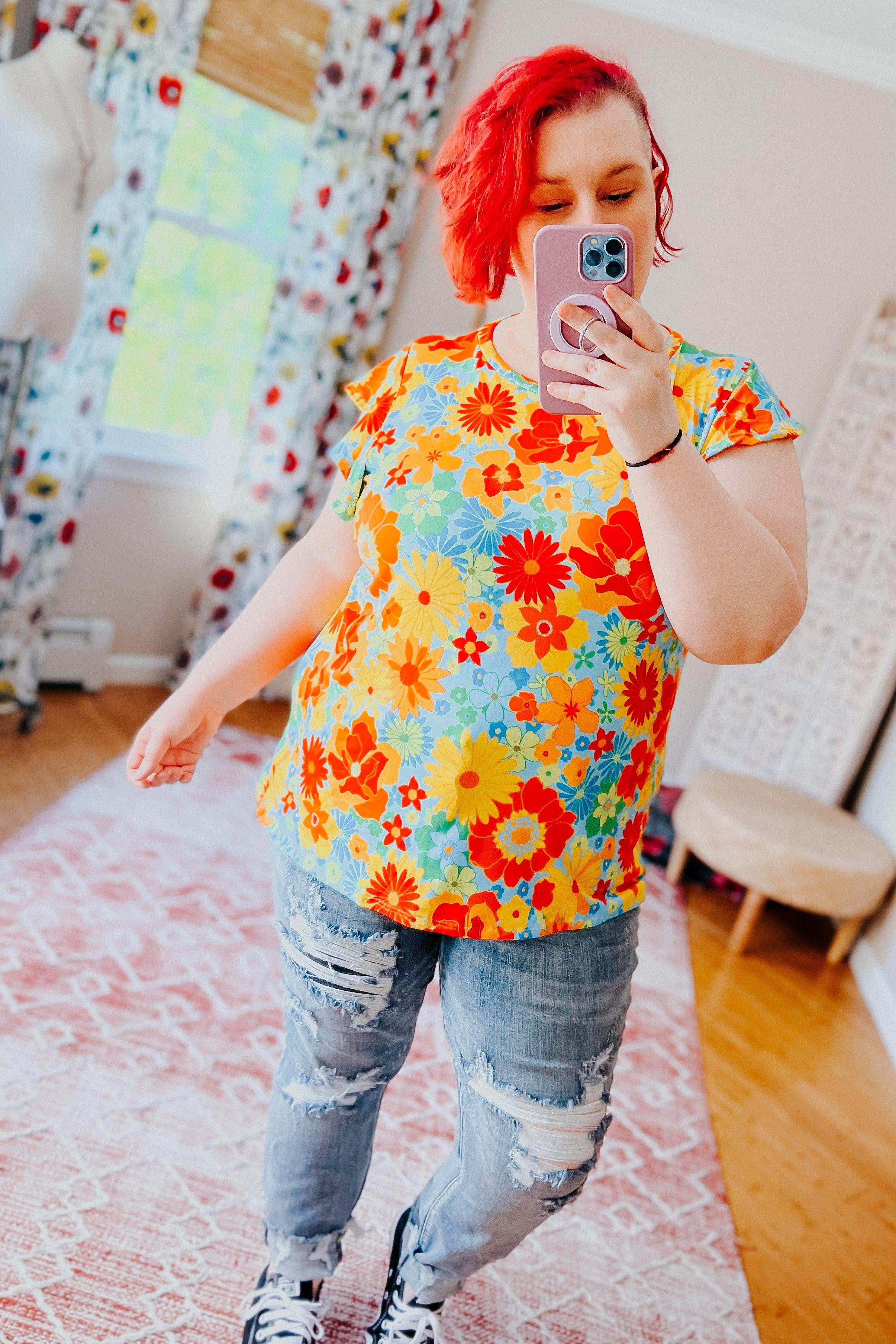 Perfect Day Floral Flutter Sleeve Top - Atomic Wildflower