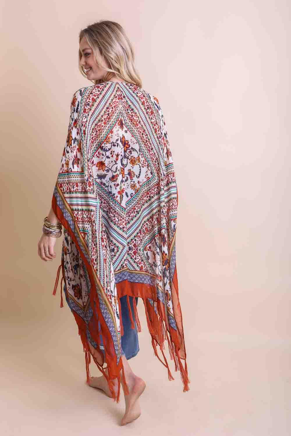 Delia Bohemian Diamond Tassel Kimono • Rust - Atomic Wildflower