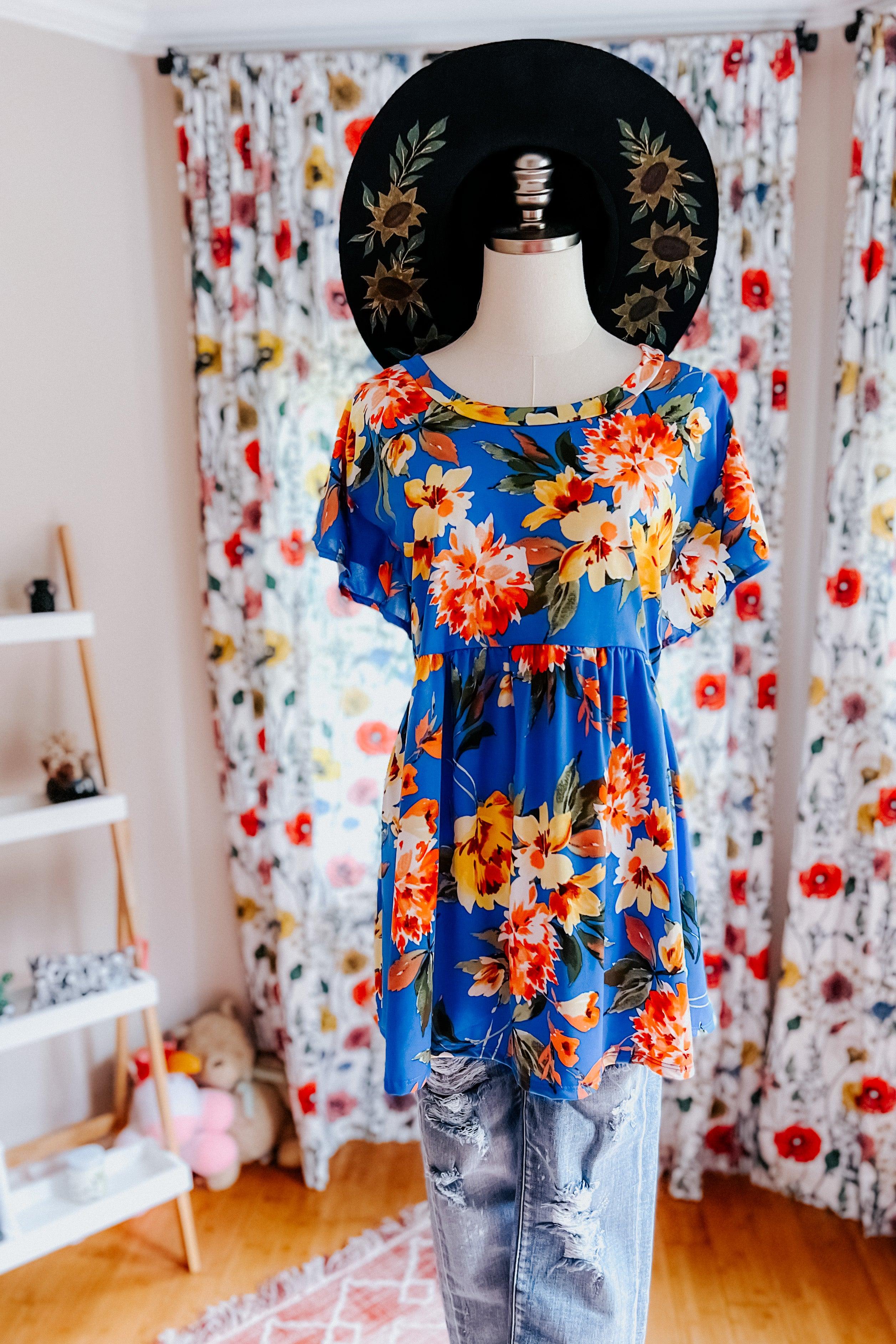 Easy Does It Ruffle Sleeve Babydoll Top - Atomic Wildflower