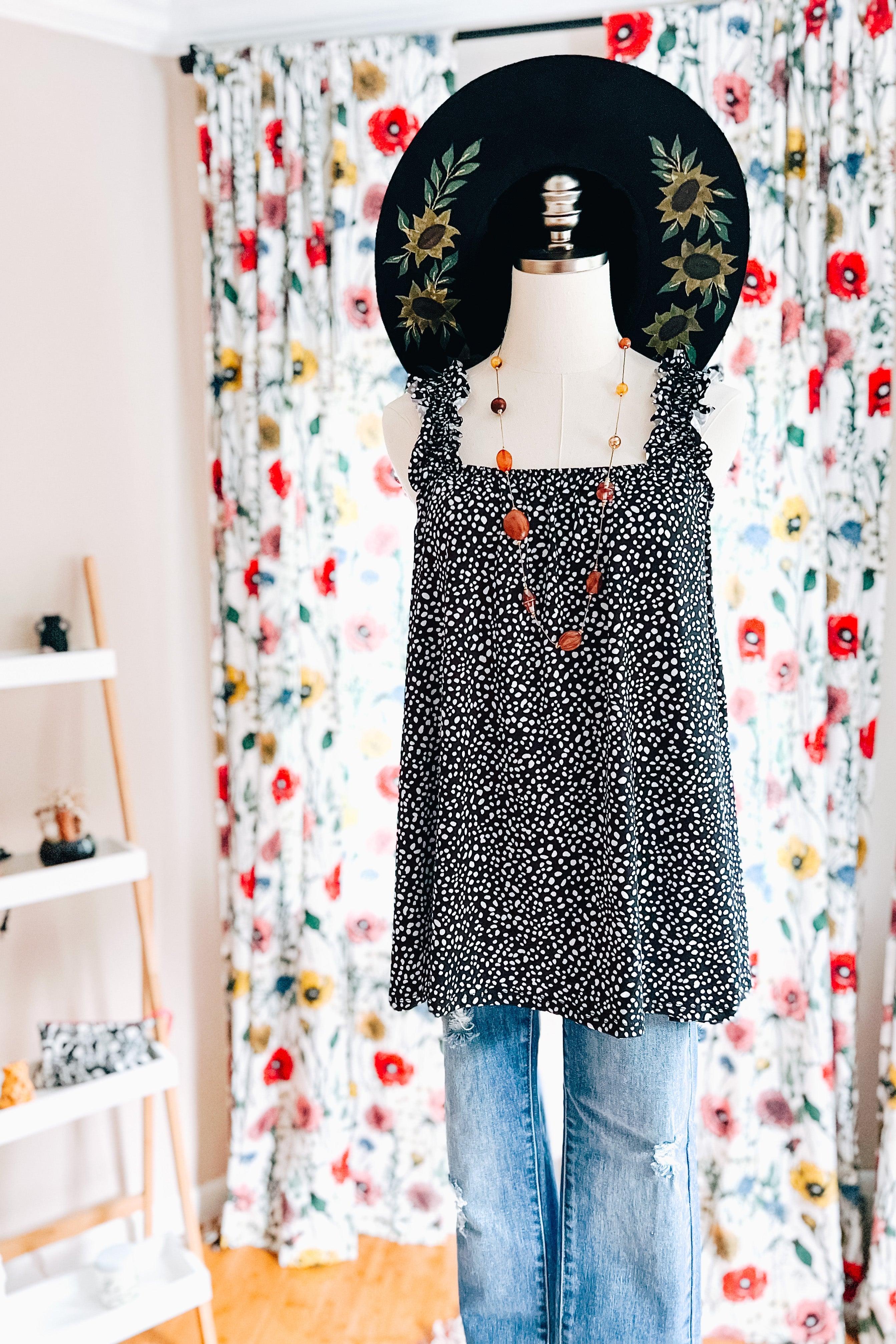 Sweet Spots Frill Shoulder Tank • Black